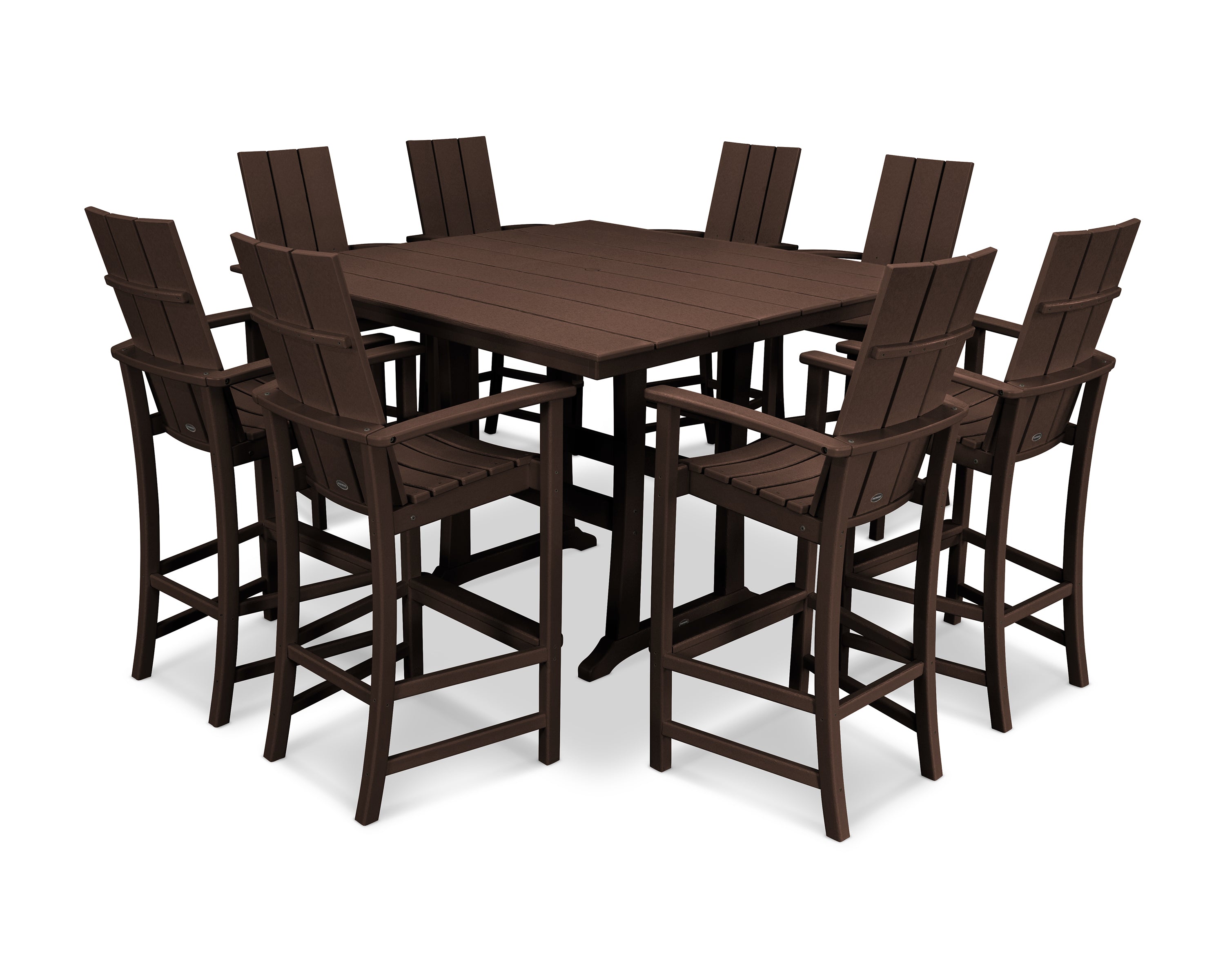 POLYWOOD® Modern Adirondack 9-Piece Farmhouse Trestle Bar Set in Mahogany