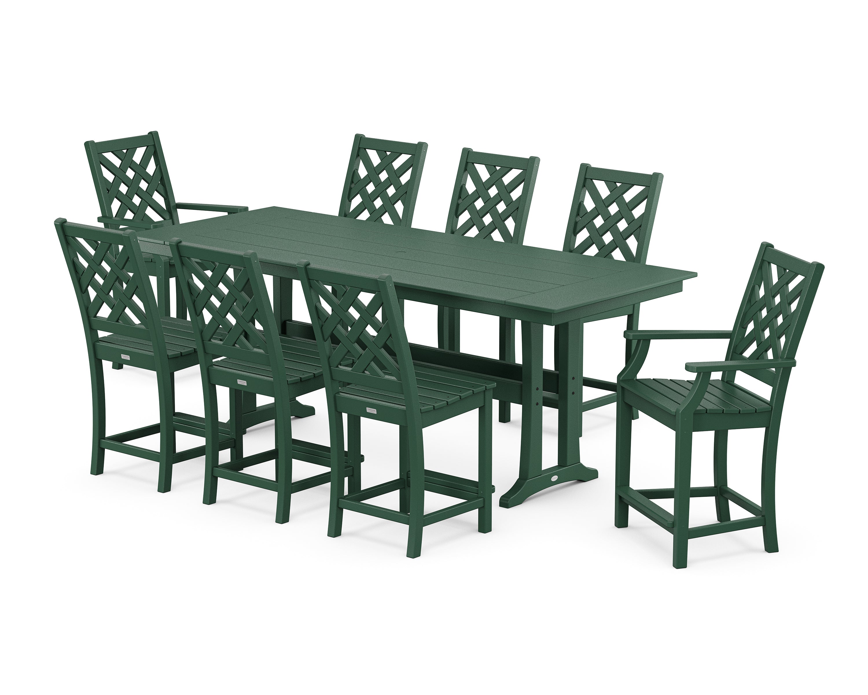 Country Living Wovendale 9-Piece Farmhouse Counter Set with Trestle Legs in Green