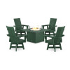 POLYWOOD® Modern 4-Piece Curveback Upright Adirondack Conversation Set with Fire Pit Table in Green