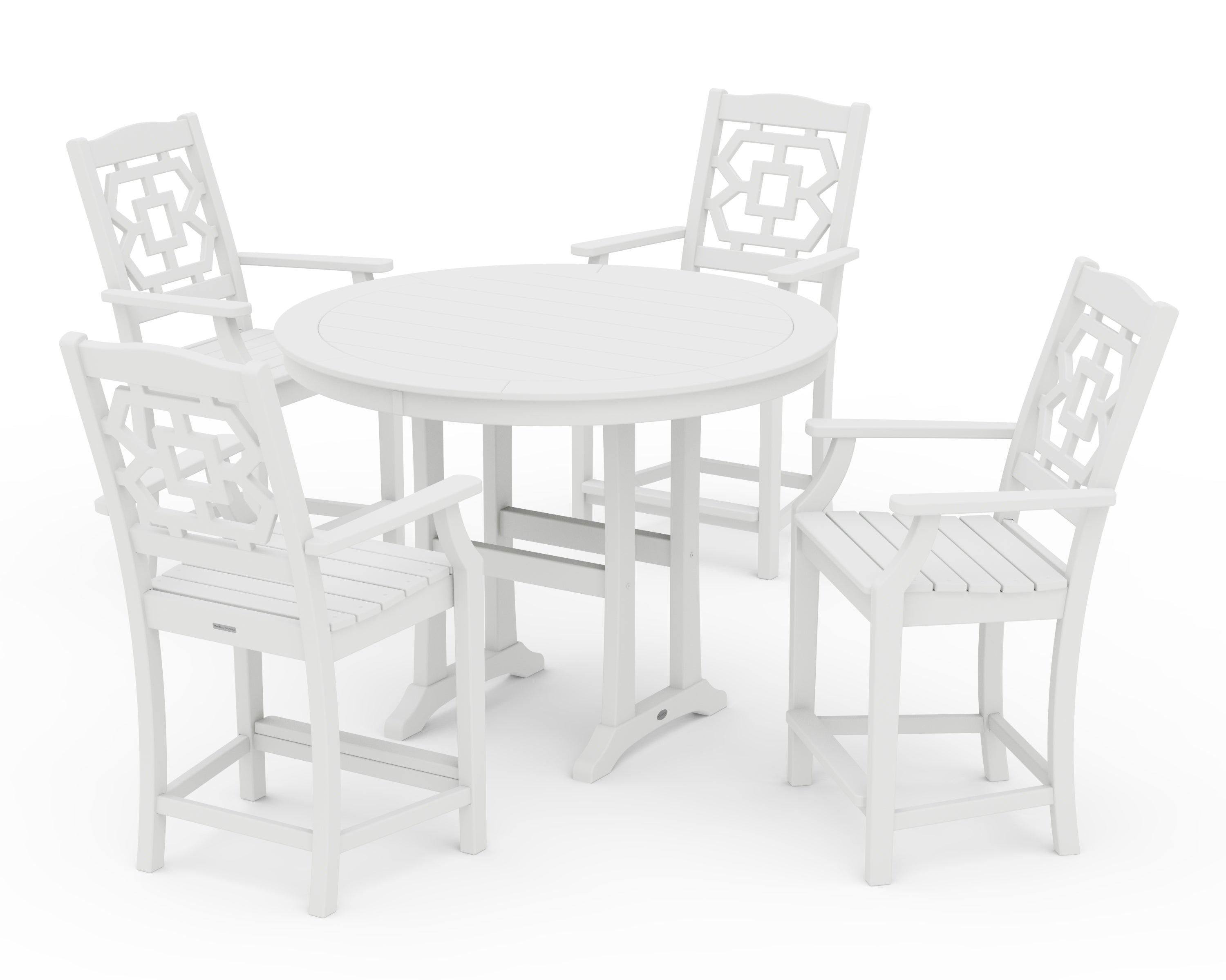 Martha Stewart by POLYWOOD Chinoiserie 5-Piece Round Counter Set in White