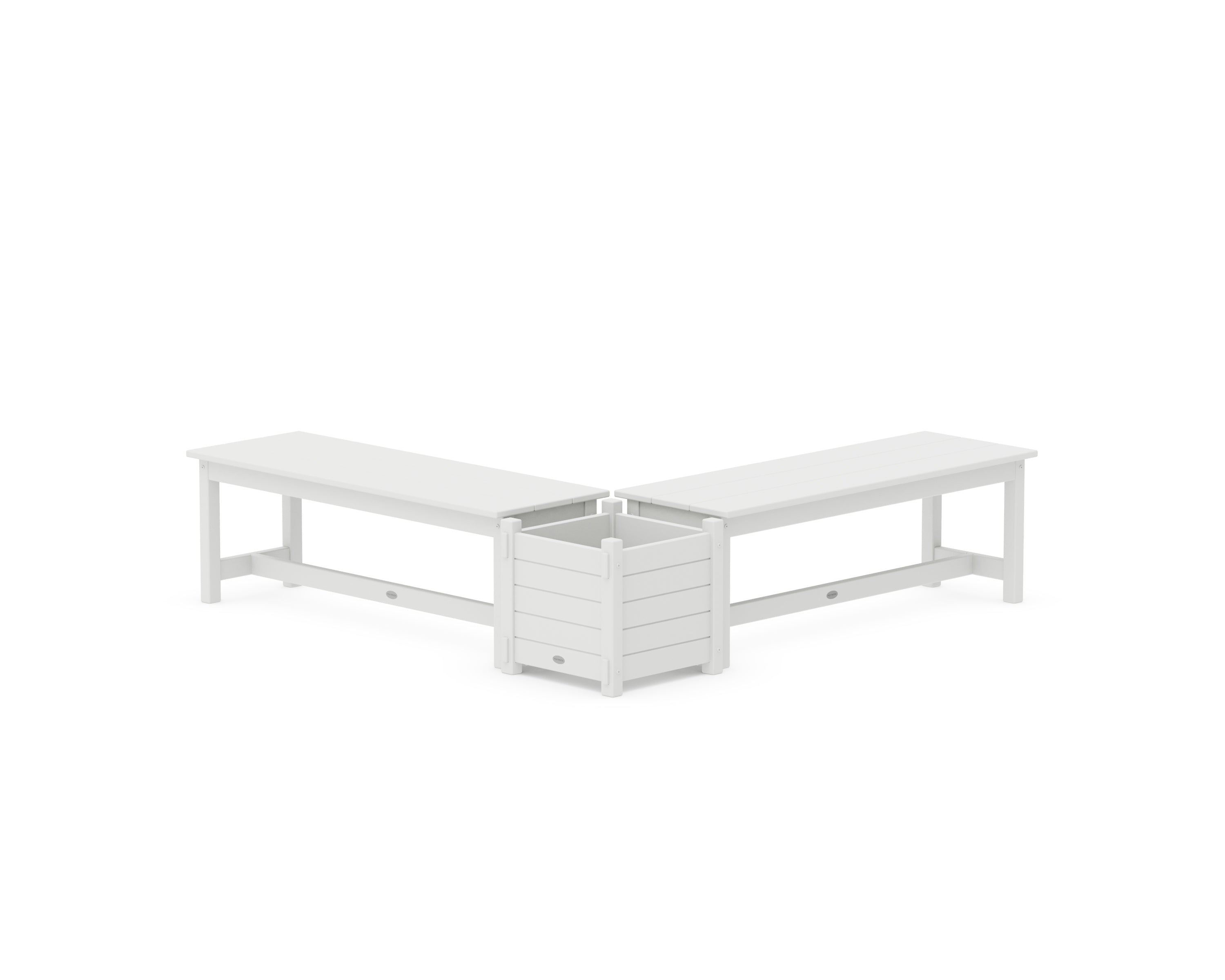 POLYWOOD 48" Nautical L- Shaped Planter Bench Set in White