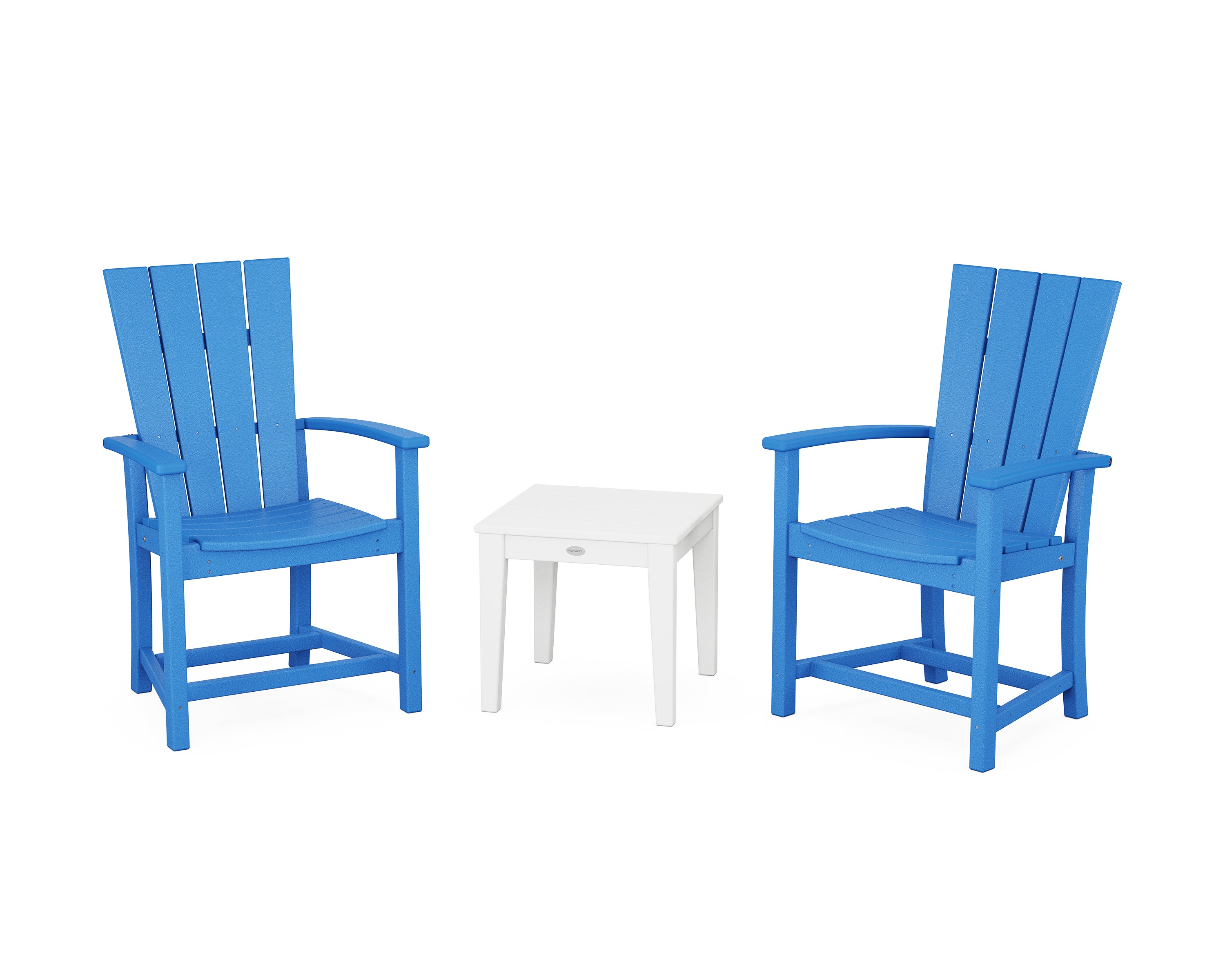POLYWOOD Quattro 3-Piece Upright Adirondack Chair Set in Pacific Blue / White