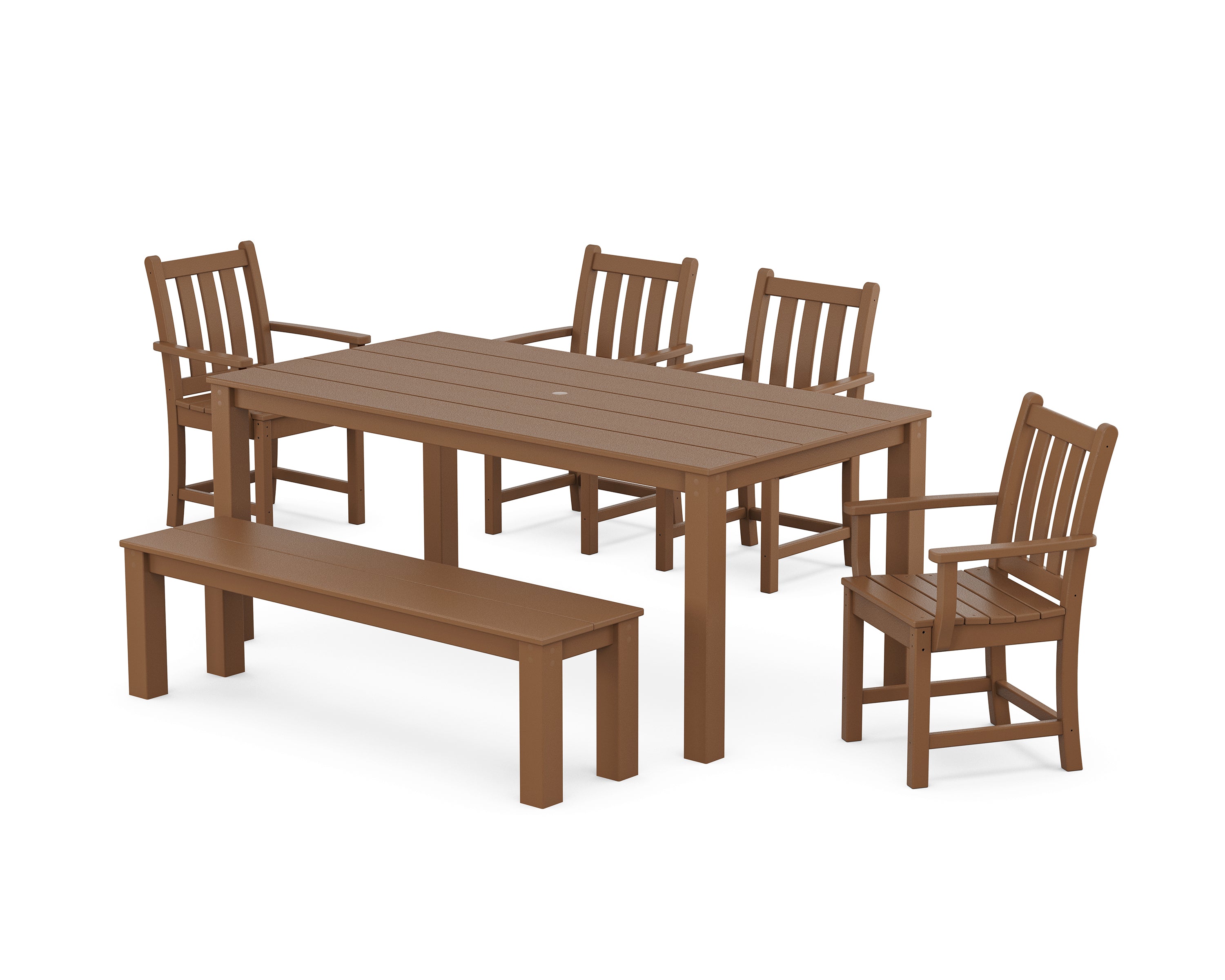 POLYWOOD Traditional Garden 6-Piece Parsons Dining Set with Bench in Teak