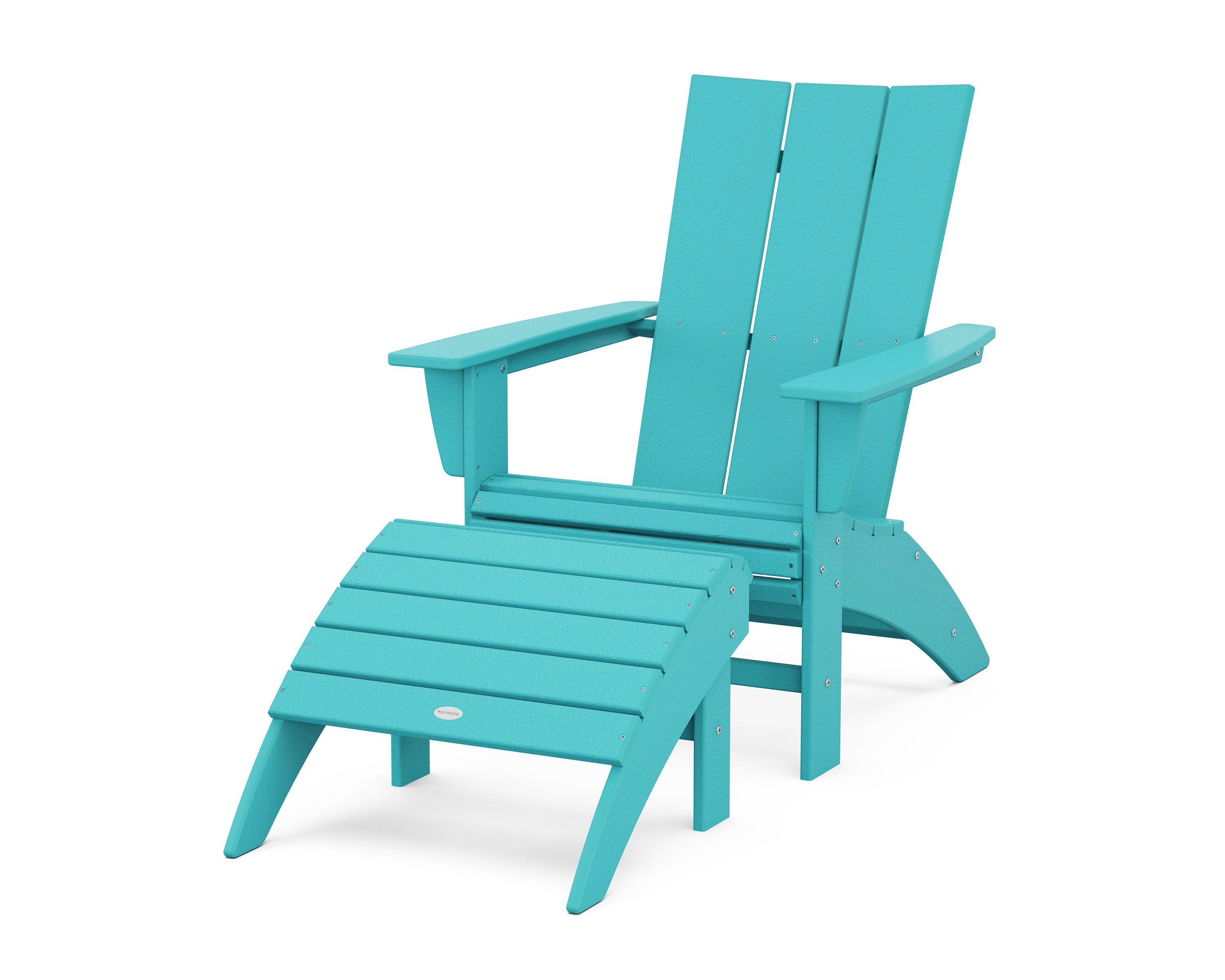 POLYWOOD® Modern Curveback Adirondack Chair 2-Piece Set with Ottoman in Aruba