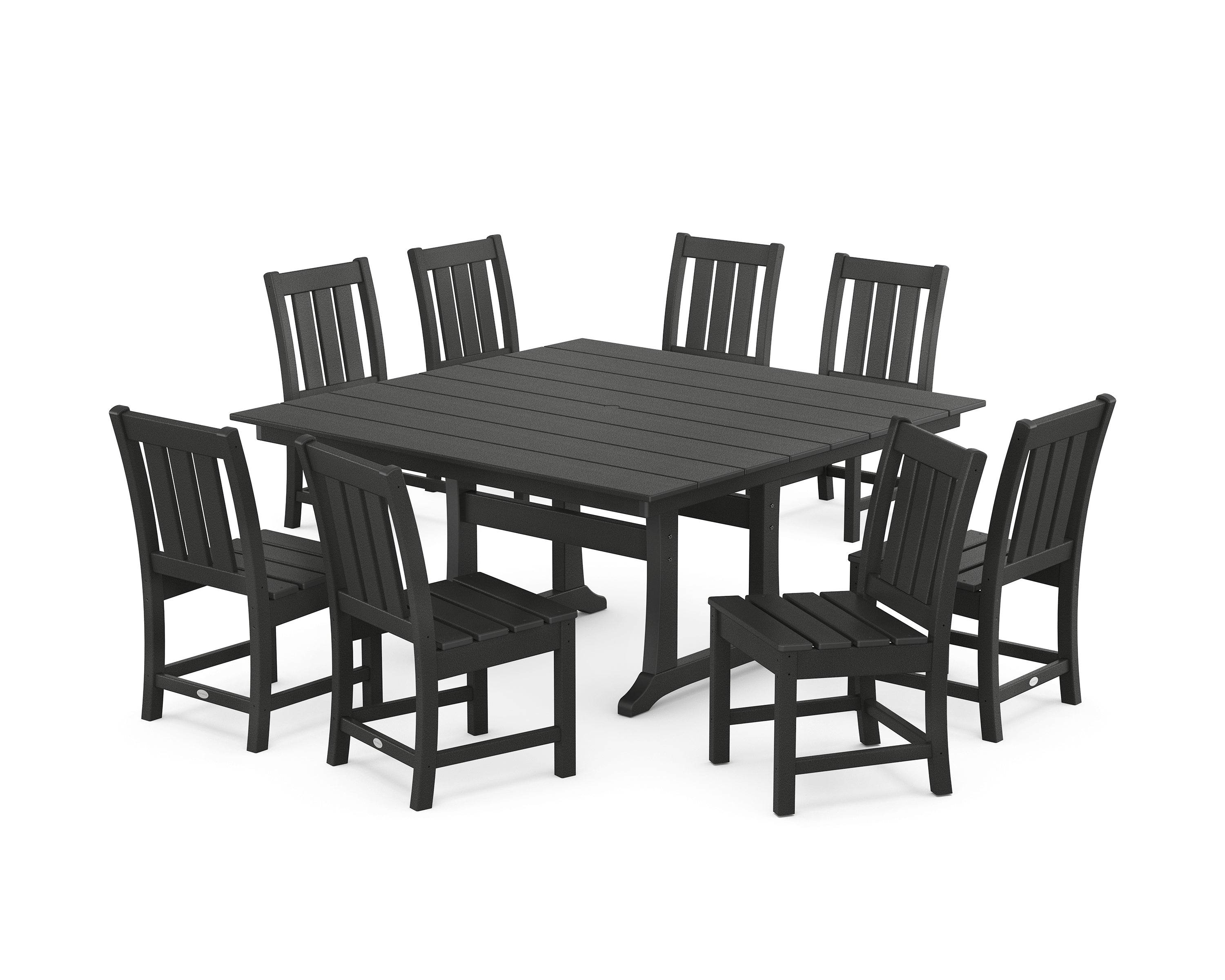 POLYWOOD Oxford Side Chair 9-Piece Square Farmhouse Dining Set with Trestle Legs in Black
