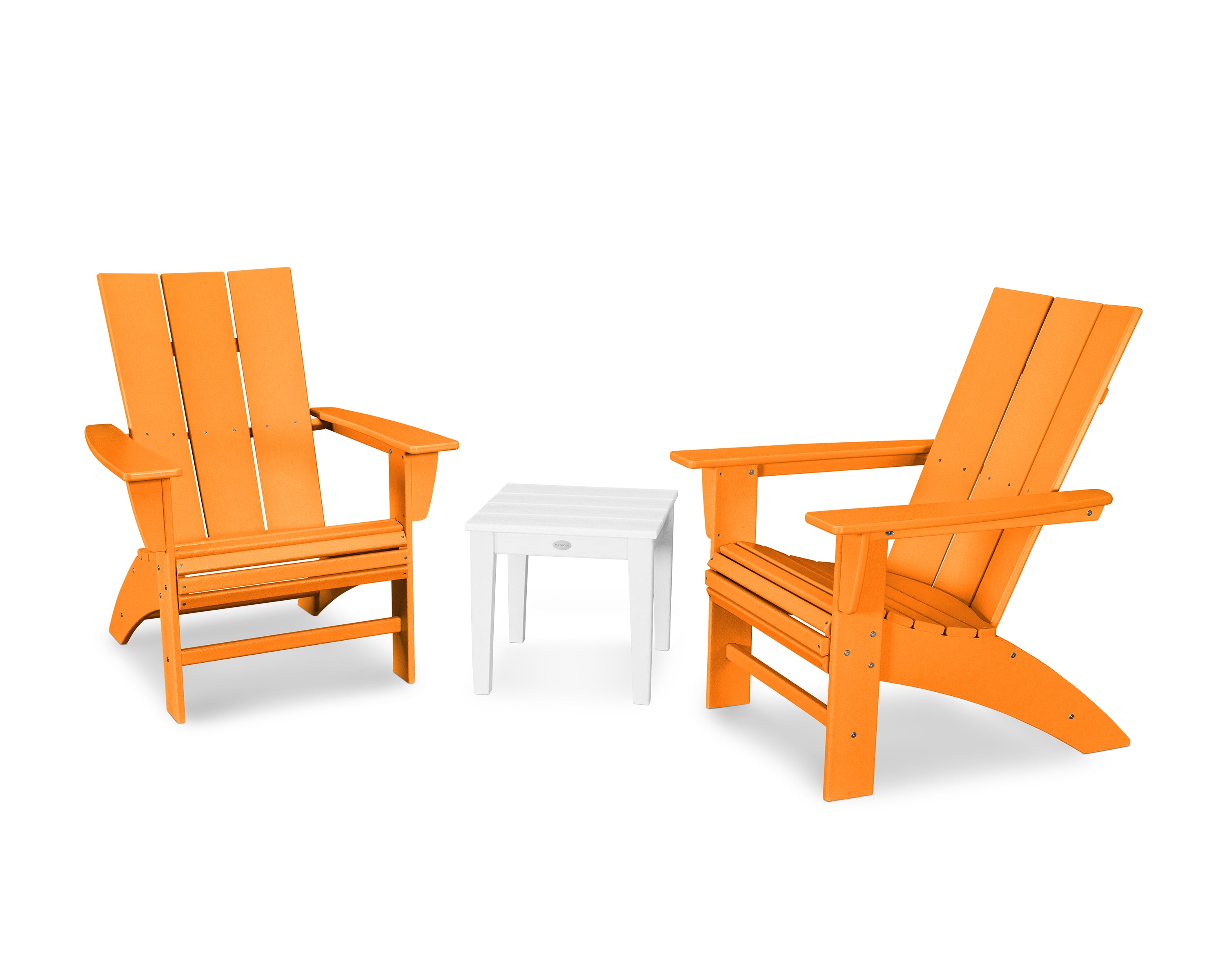 POLYWOOD Modern 3-Piece Curveback Adirondack Set in Tangerine / White
