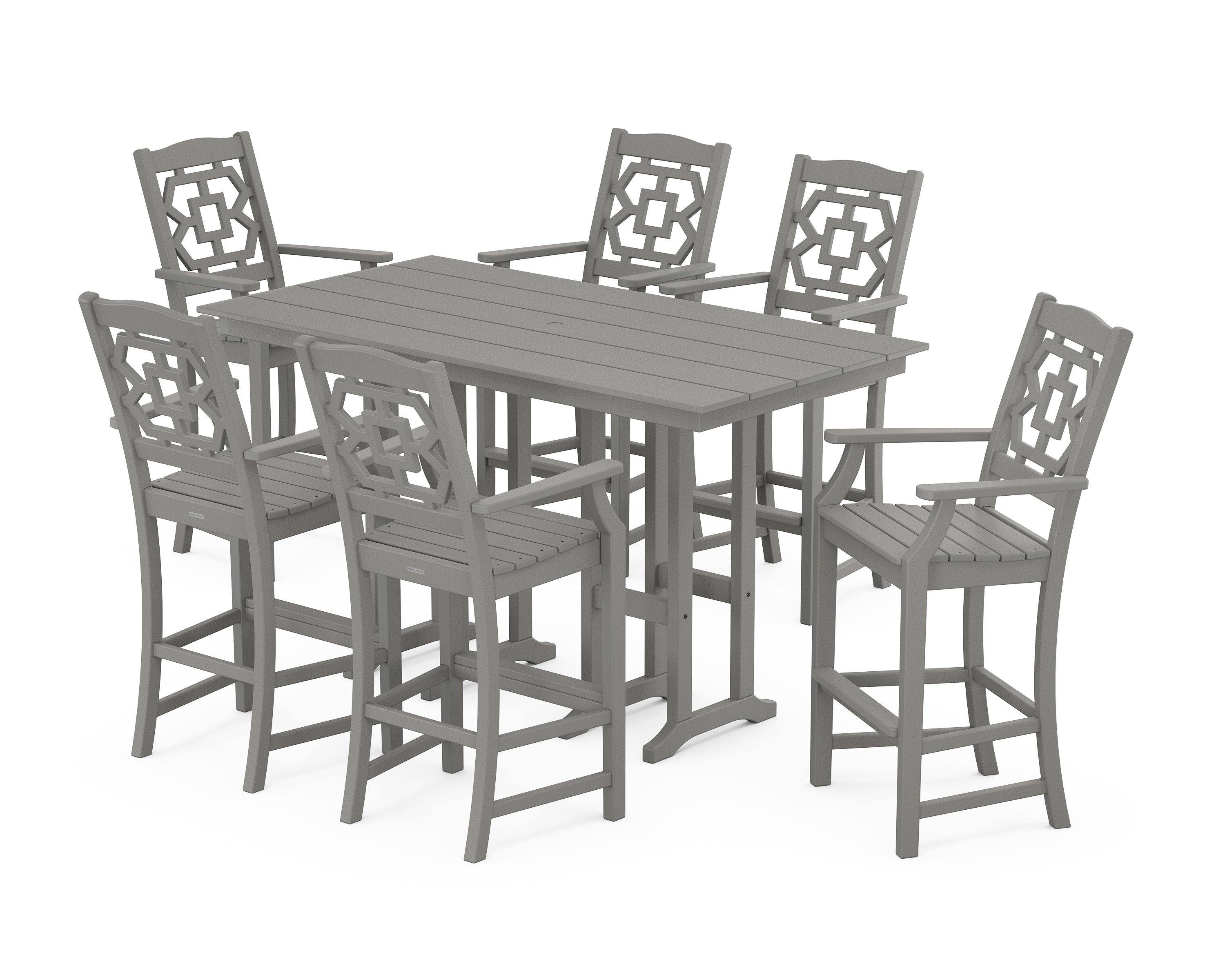 Martha Stewart by POLYWOOD Chinoiserie Arm Chair 7-Piece Farmhouse Bar Set in Slate Grey