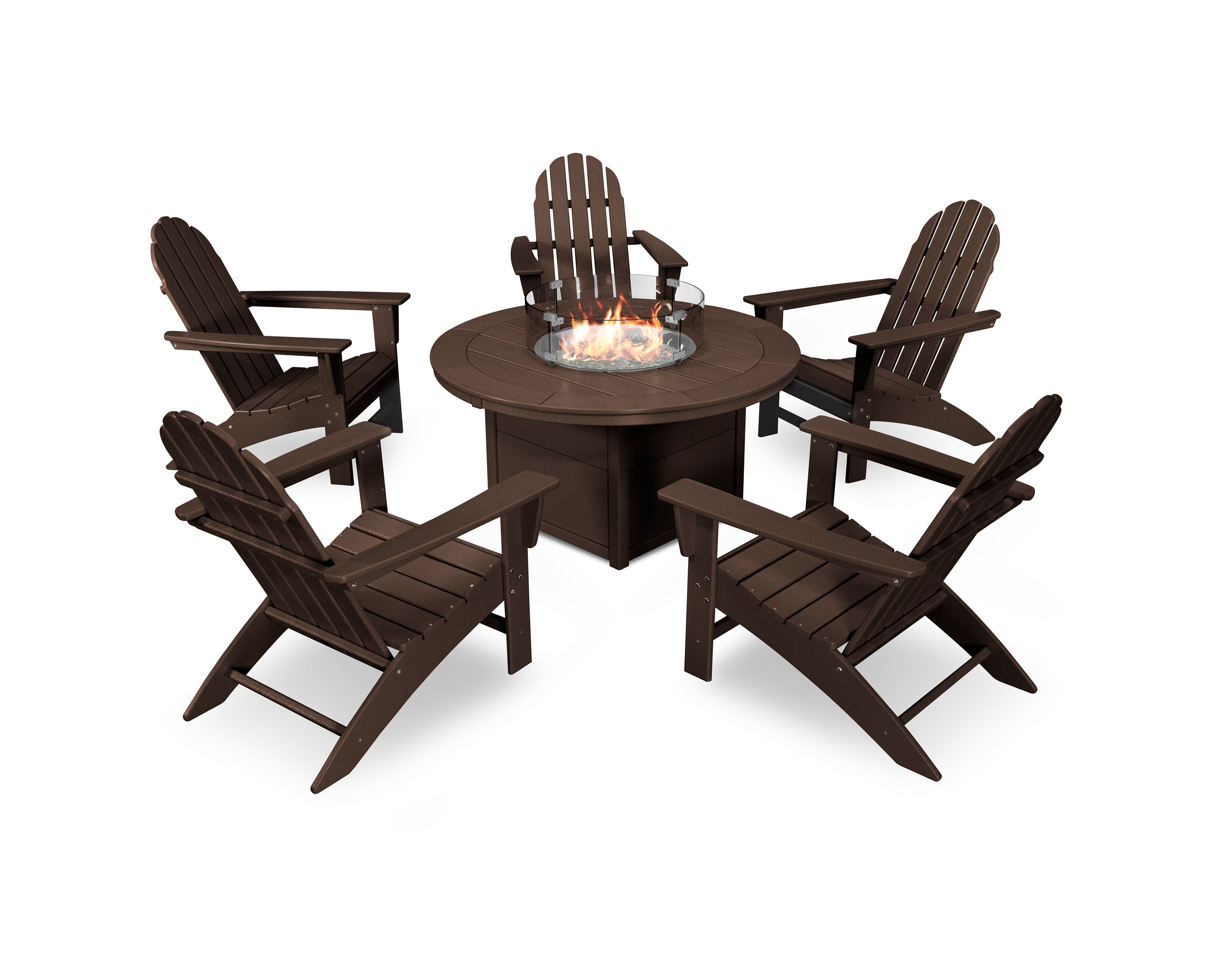 POLYWOOD Vineyard Adirondack 6-Piece Chat Set with Fire Pit Table in Mahogany