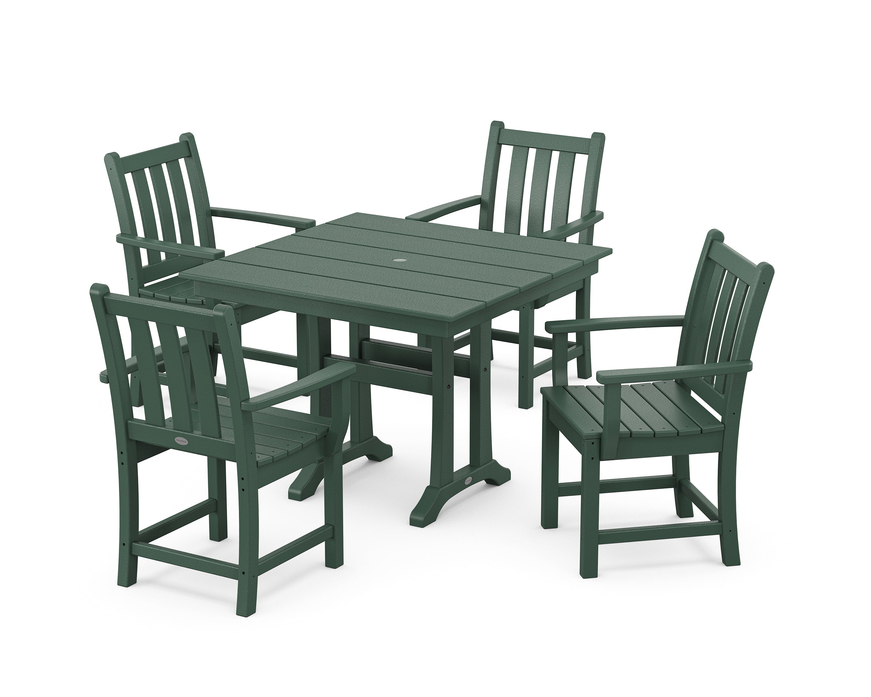 POLYWOOD Traditional Garden 5-Piece Farmhouse Dining Set With Trestle Legs in Green