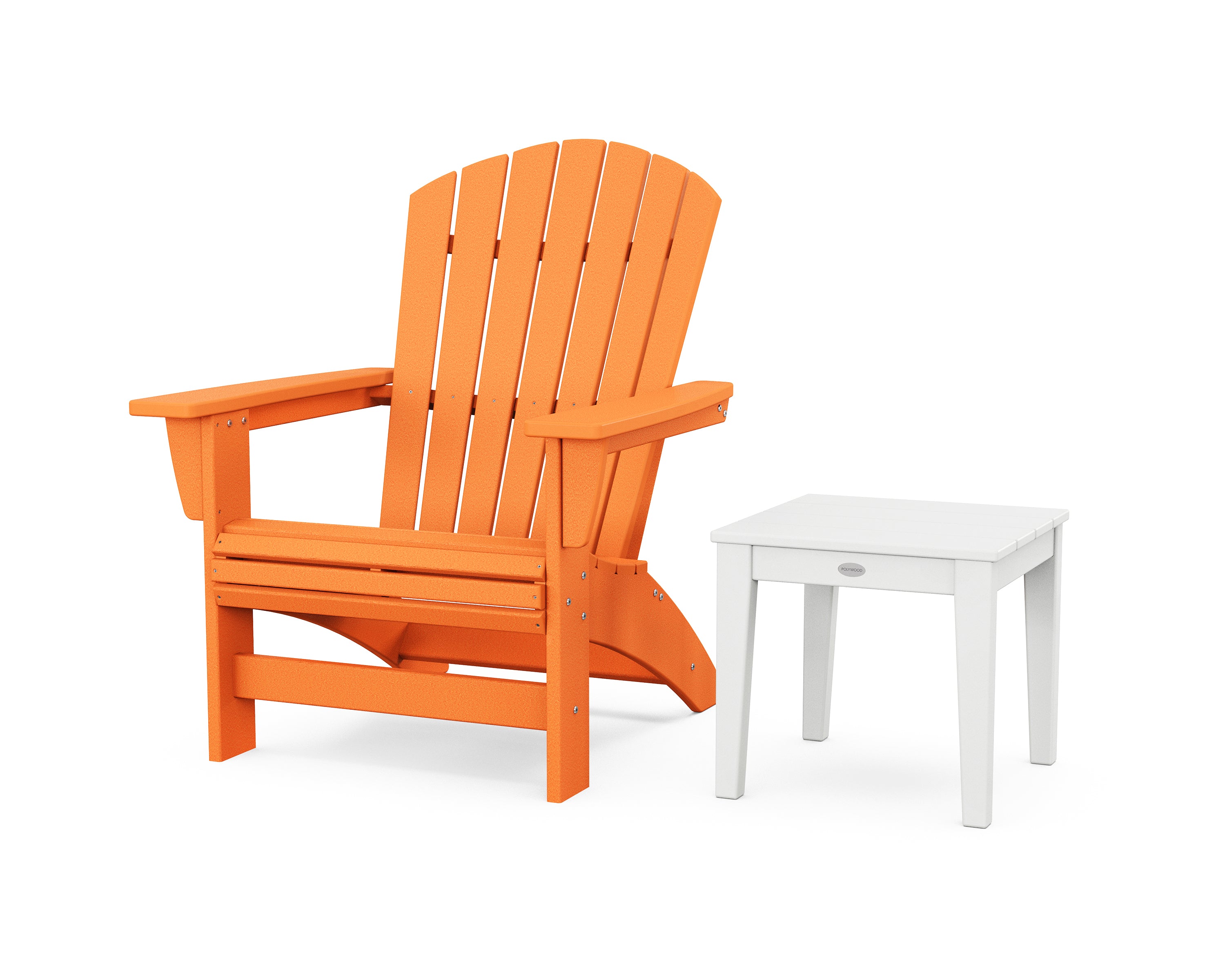 POLYWOOD Nautical Grand Adirondack Chair with Side Table in Tangerine / White