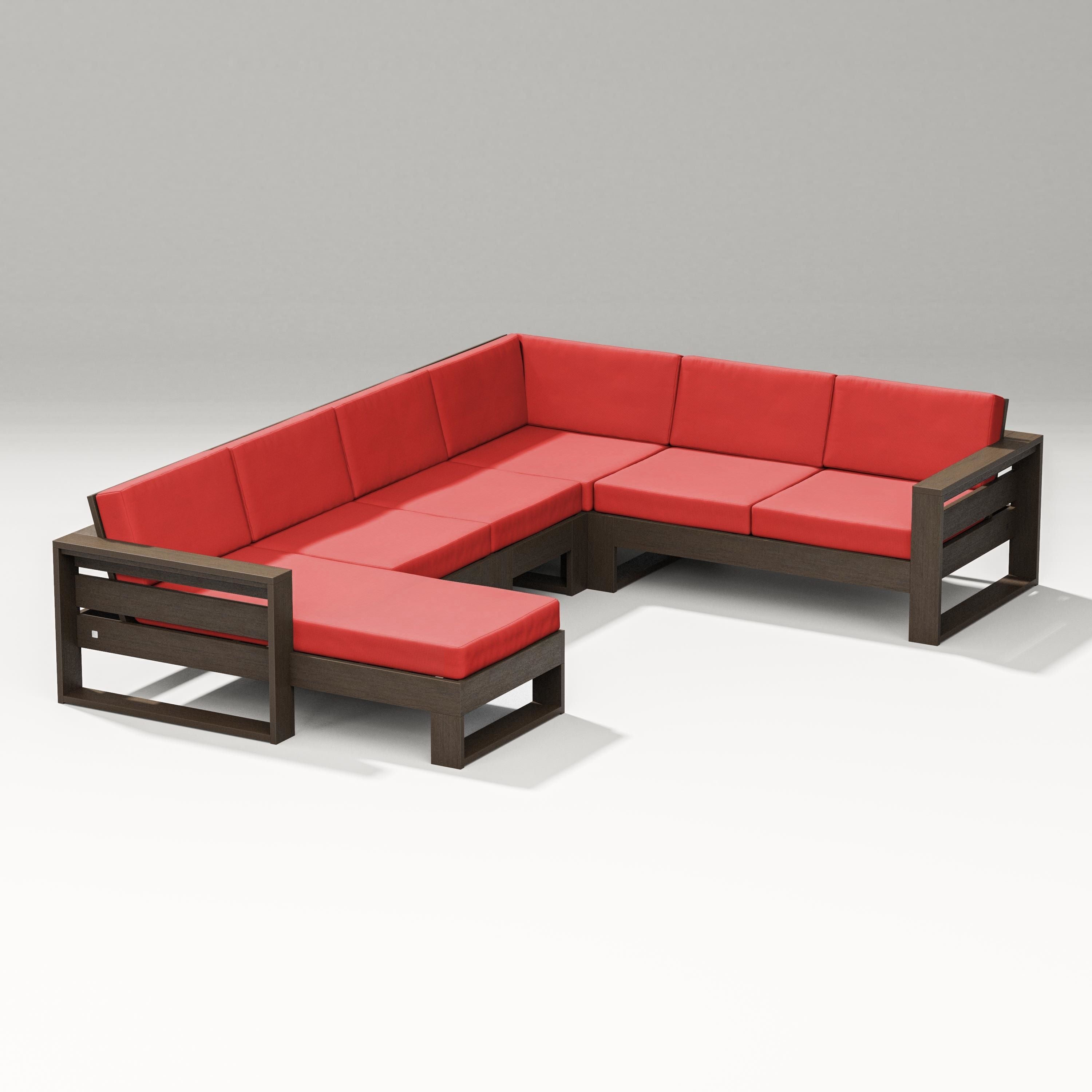 PW Designer Series Latitude Corner Sectional with Left Chaise in Kona / Crimson Linen
