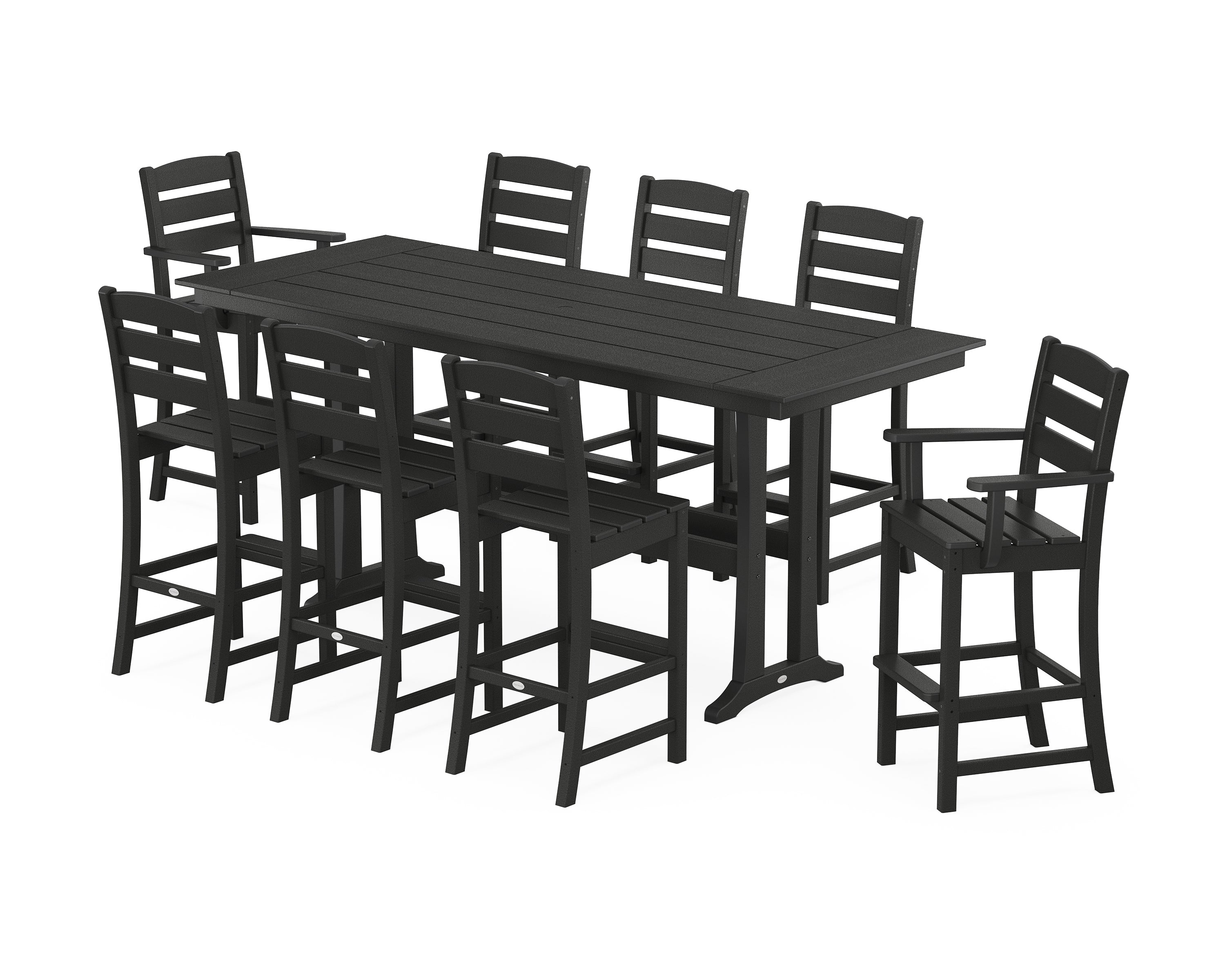 POLYWOOD Lakeside 9-Piece Farmhouse Bar Set with Trestle Legs in Black