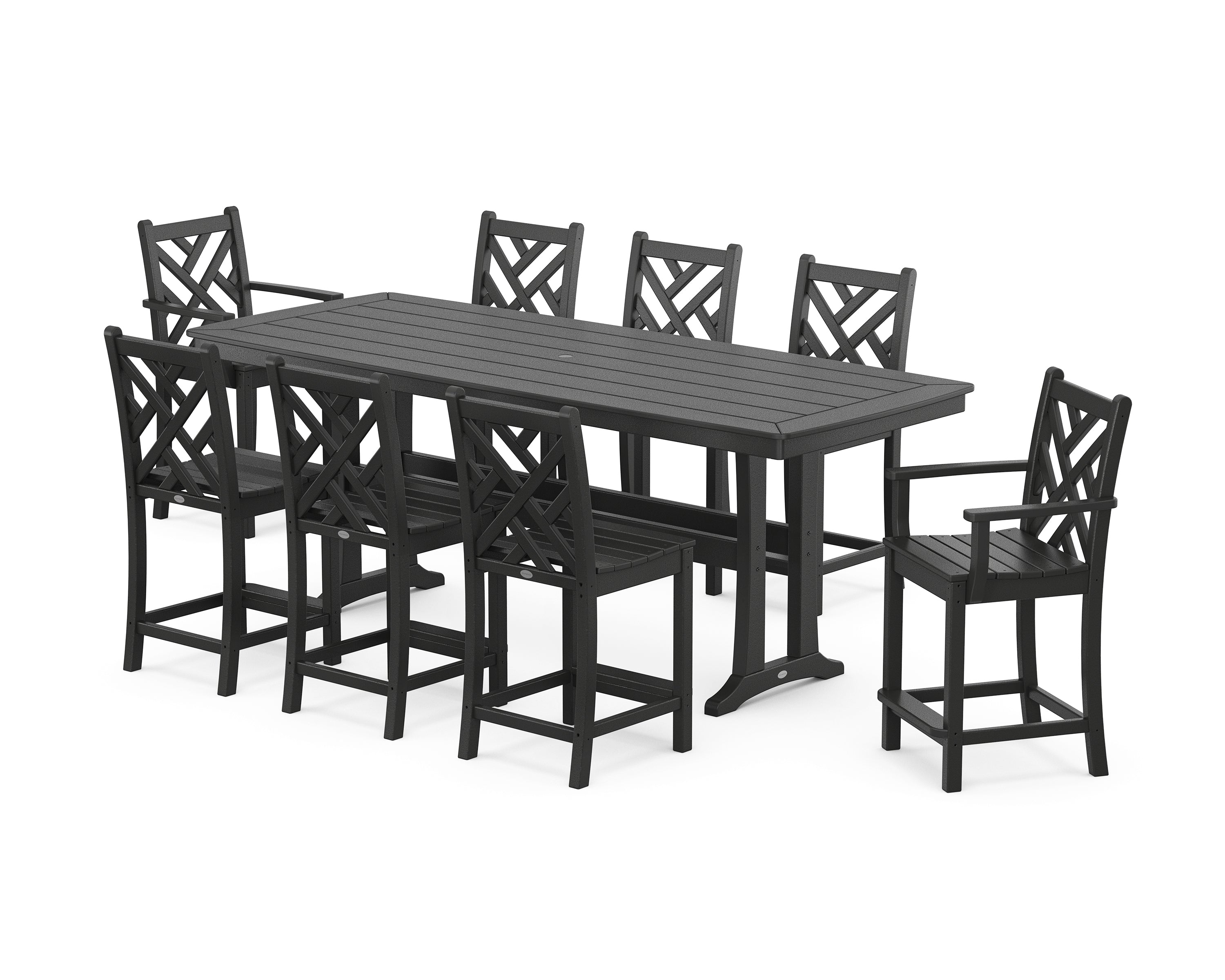 POLYWOOD Chippendale 9-Piece Counter Set with Trestle Legs in Black