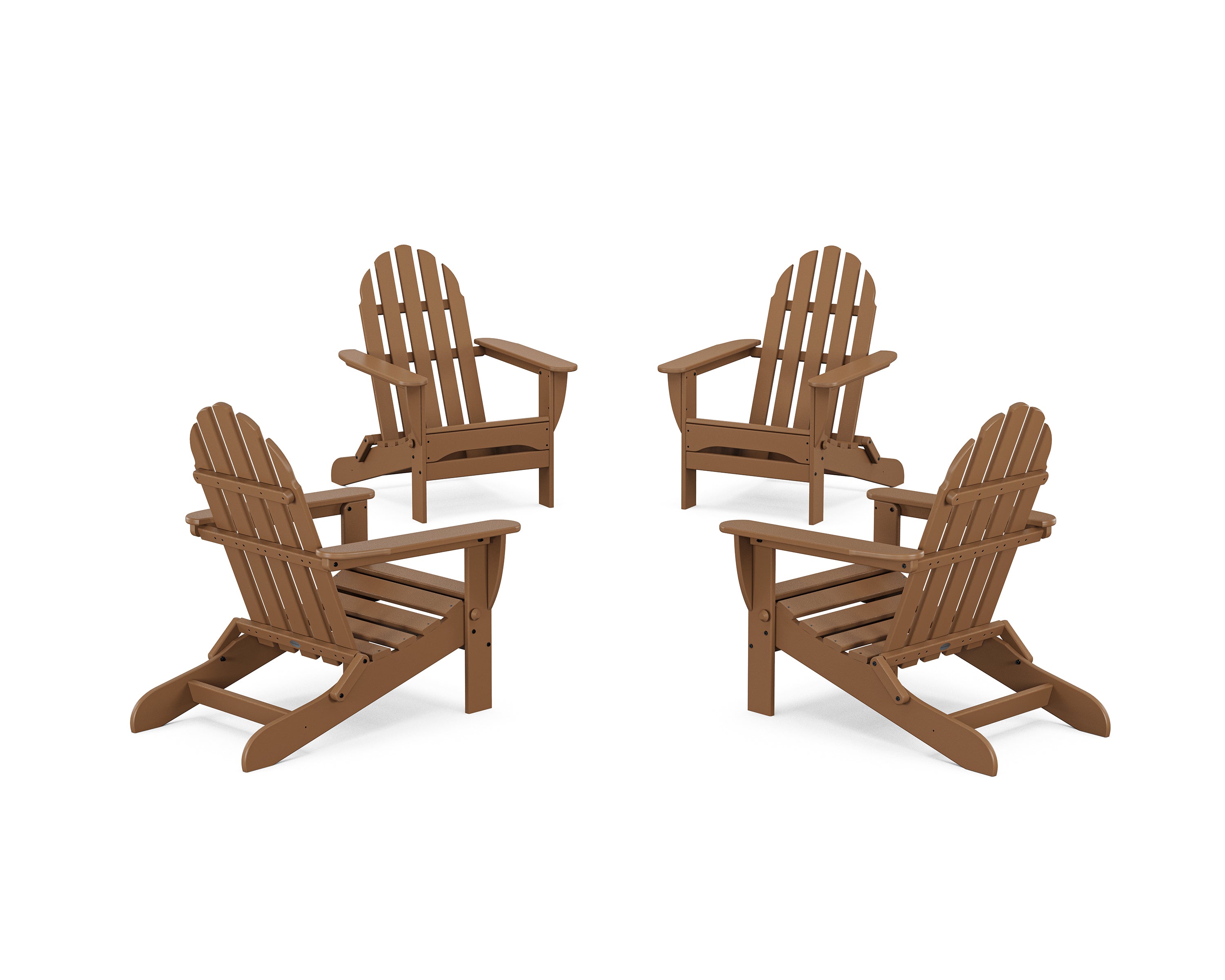 POLYWOOD 4-Piece Classic Folding Adirondack Conversation Set in Teak