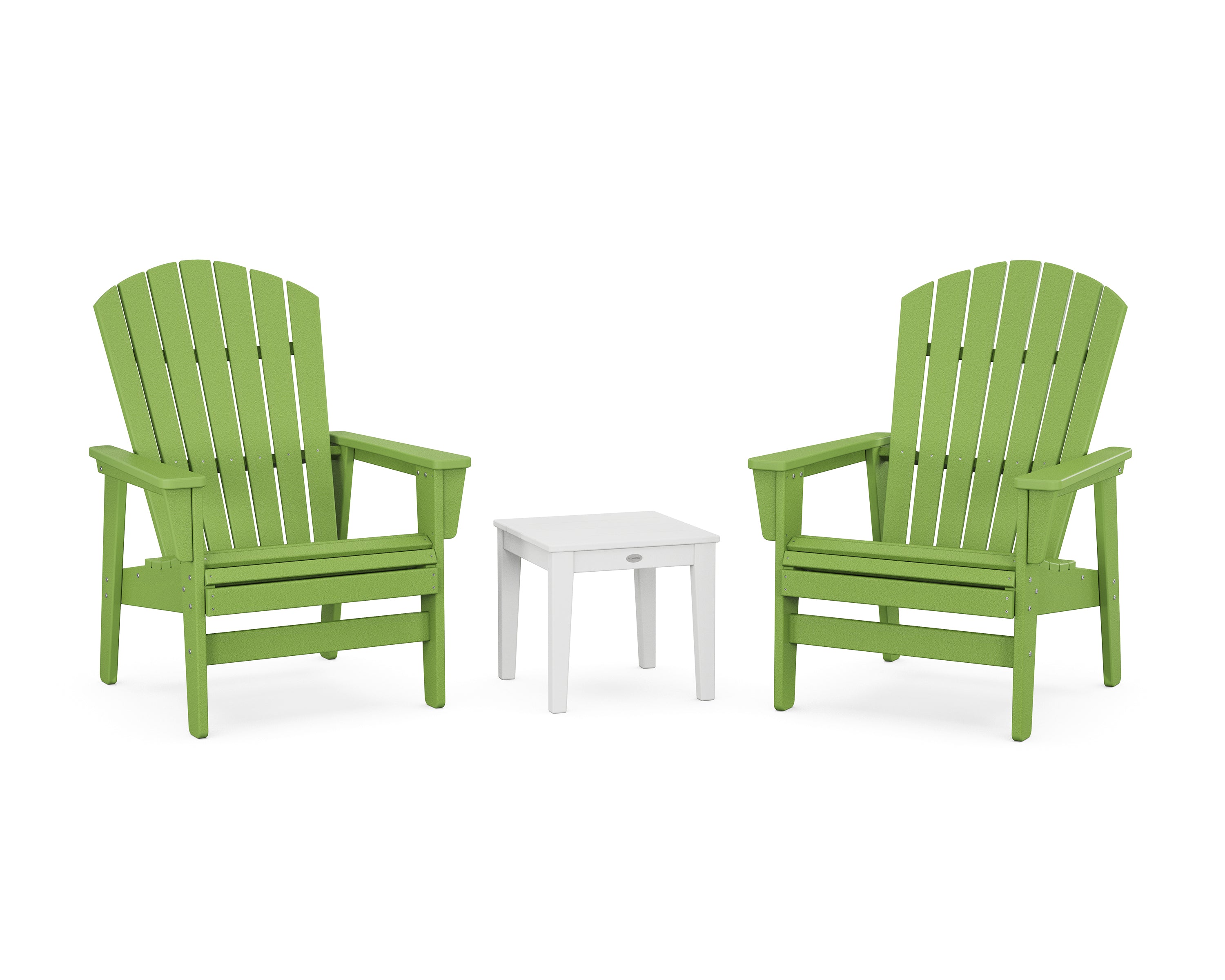 POLYWOOD 3-Piece Nautical Grand Upright Adirondack Set in Lime / White