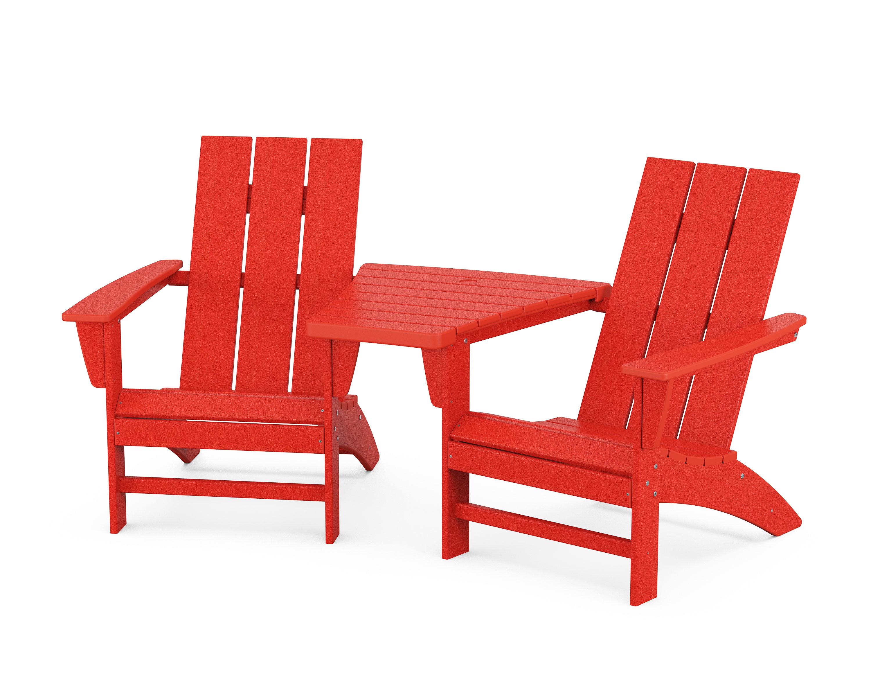 POLYWOOD® Modern 3-Piece Adirondack Set with Angled Connecting Table in Sunset Red
