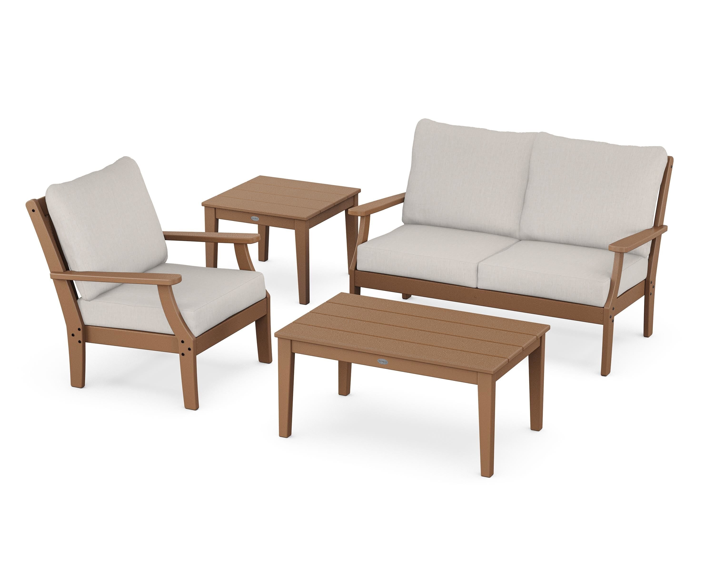 POLYWOOD Braxton 4-Piece Deep Seating Set in Teak / Cast Ash