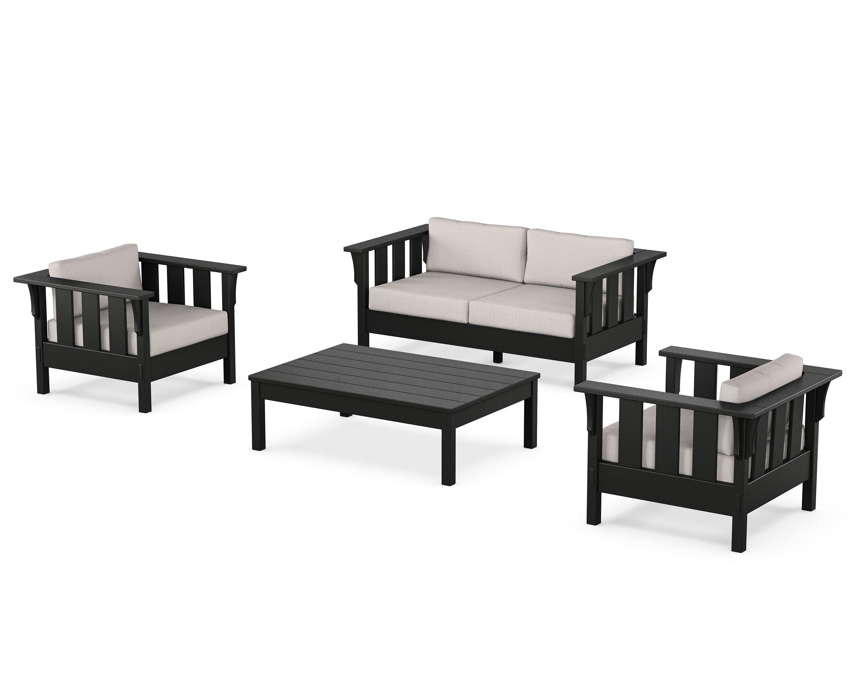 Martha Stewart by POLYWOOD Acadia 4-Piece Deep Seating Set with Loveseat in Black / Dune Burlap