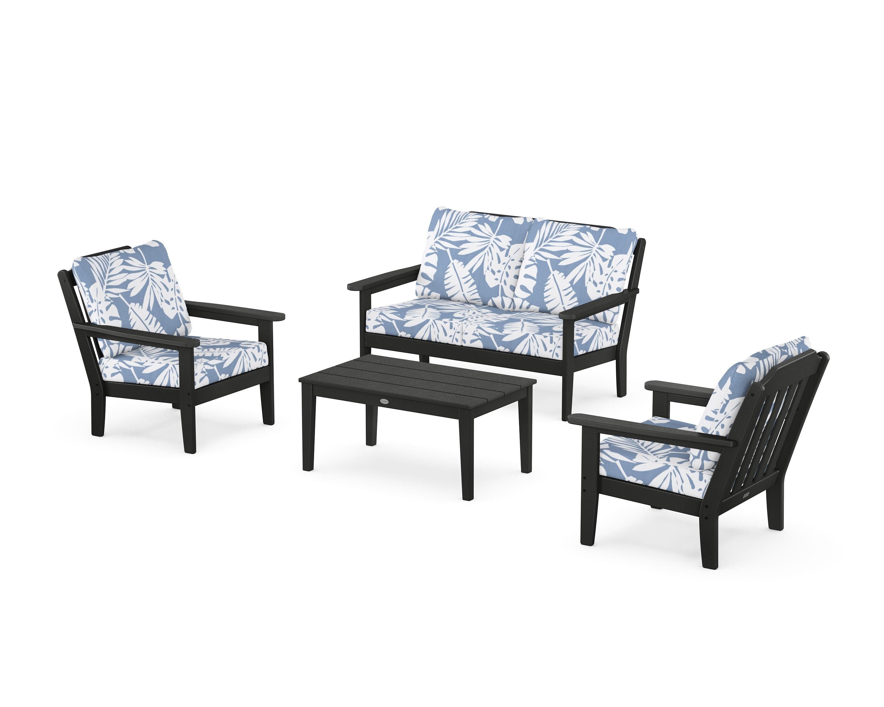 Country Living Cottage 4-Piece Deep Seating Set with Loveseat in Black / Leaf Sky Blue