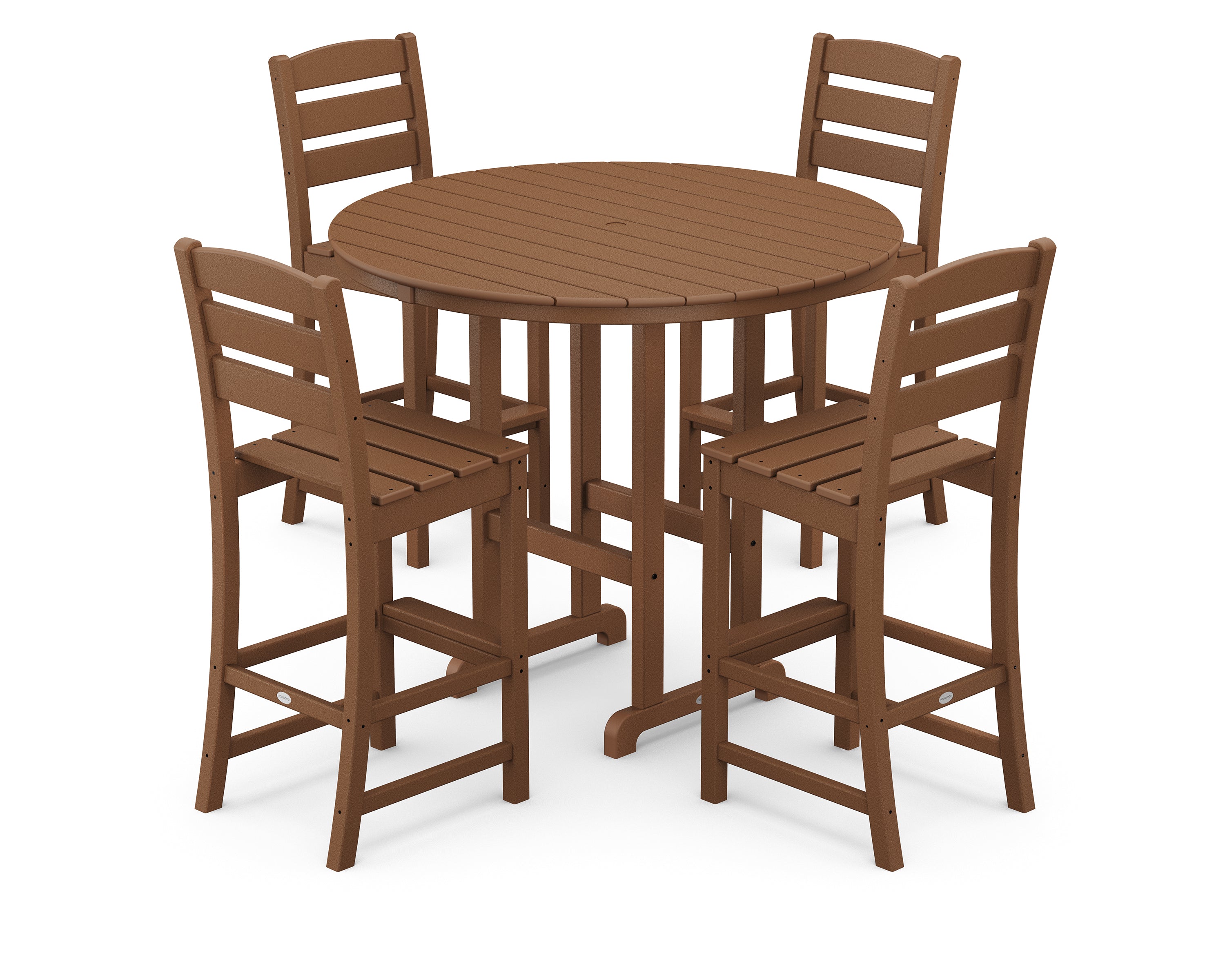 POLYWOOD® Lakeside 5-Piece Round Farmhouse Side Chair Bar Set in Teak