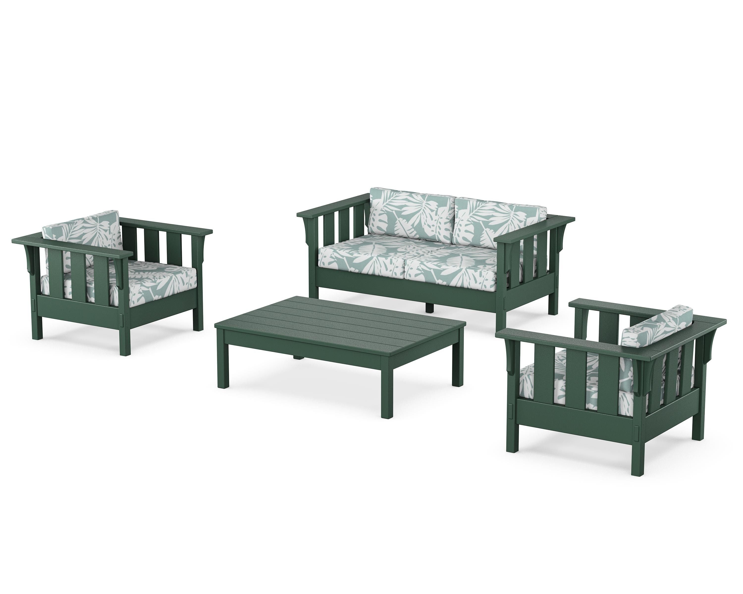 Martha Stewart by POLYWOOD Acadia 4-Piece Deep Seating Set with Loveseat in Green / Leaf Glacier Spa