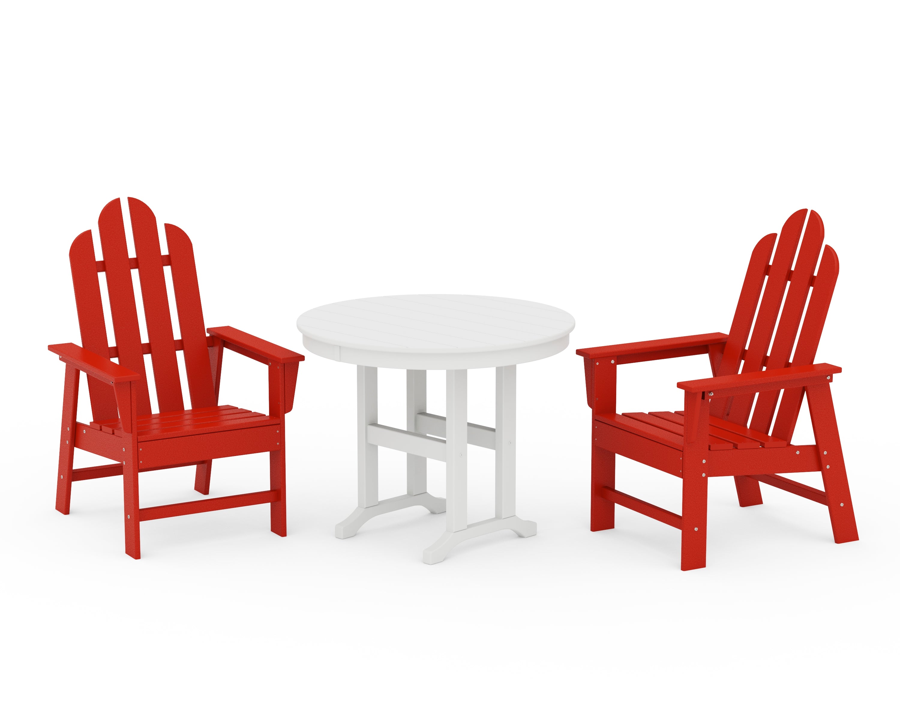 POLYWOOD Long Island 3-Piece Round Dining Set in Sunset Red / White