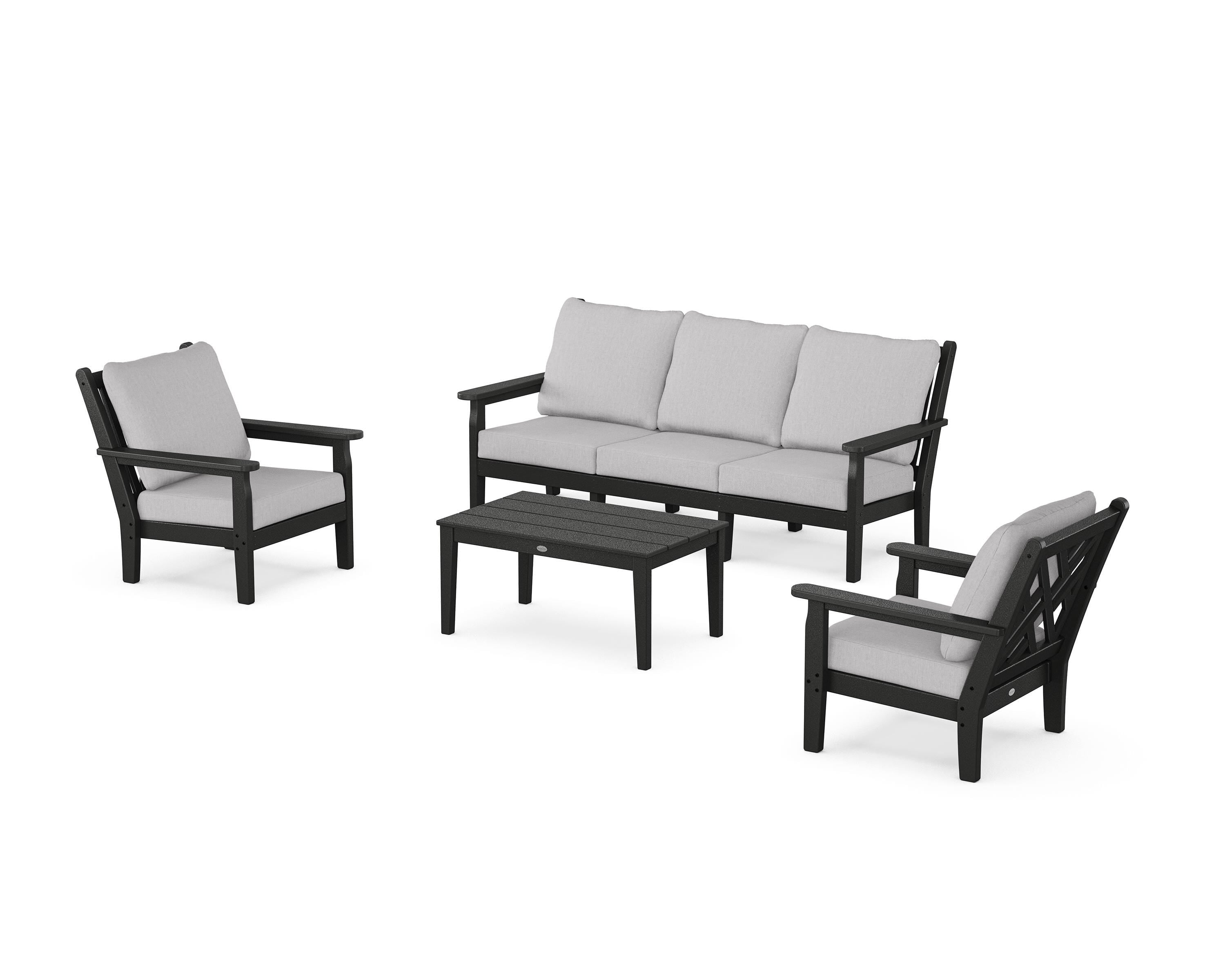 POLYWOOD Chippendale 4-Piece Deep Seating Set with Sofa in Black / Granite