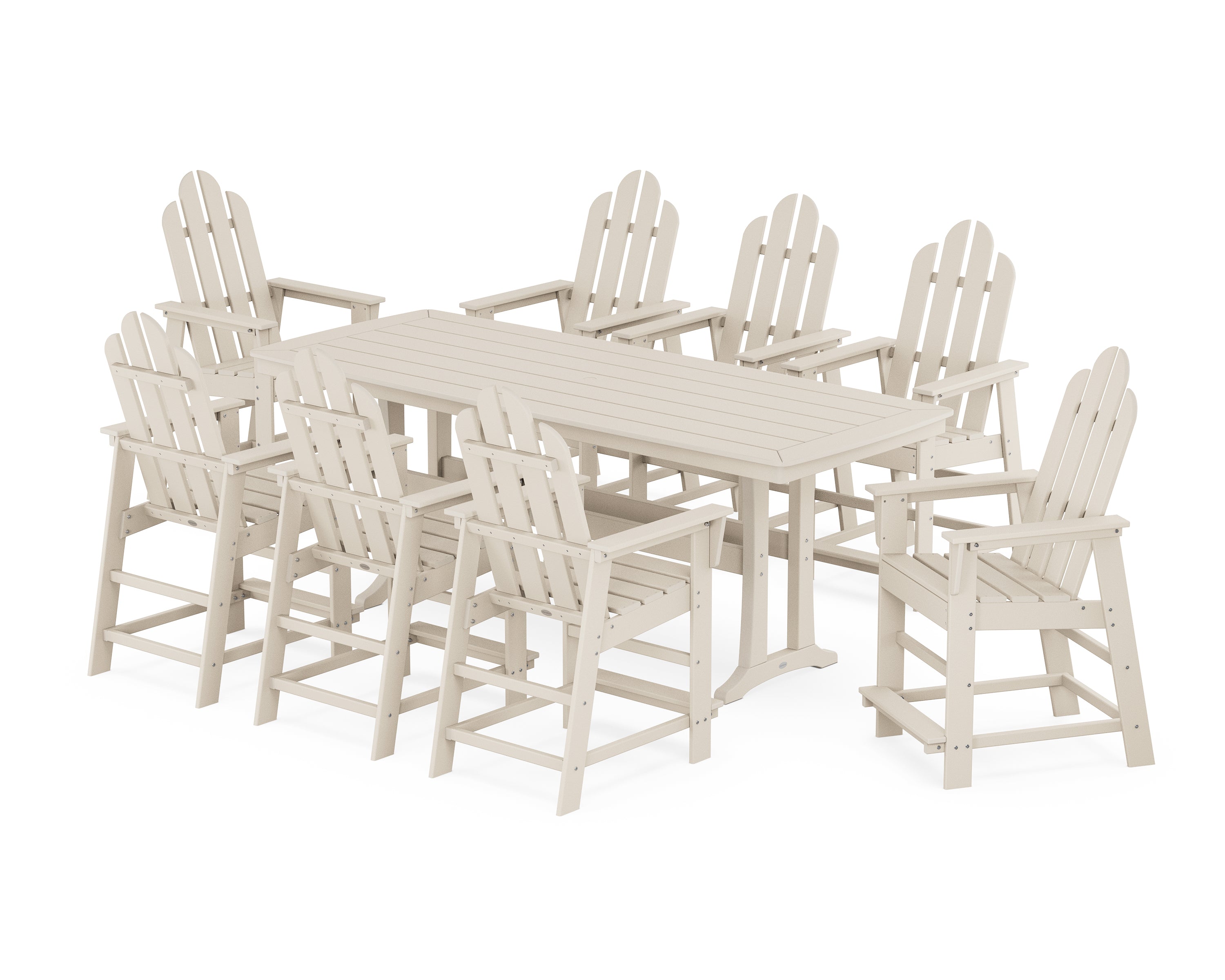 POLYWOOD Long Island 9-Piece Counter Set with Trestle Legs in Sand