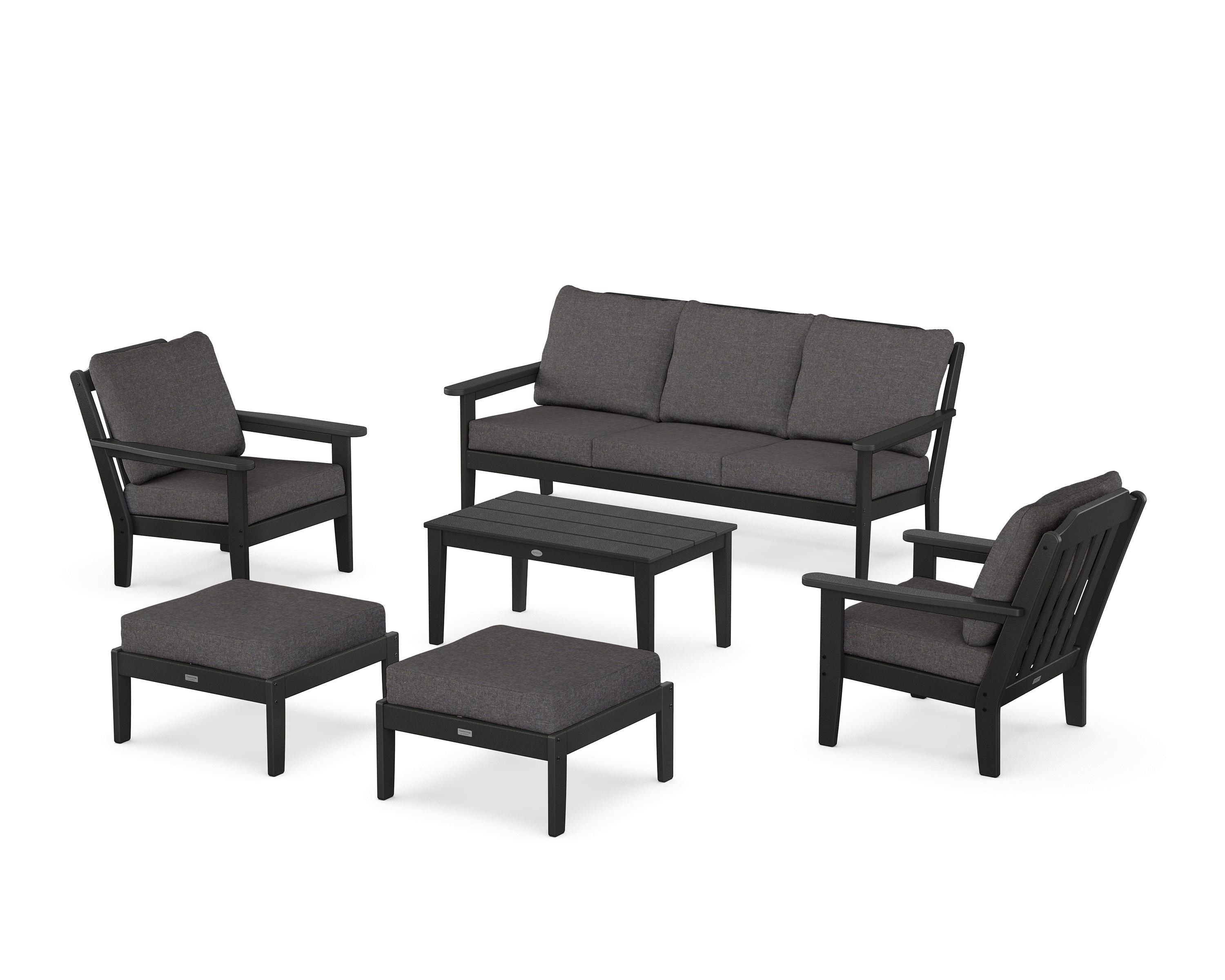 Country Living Cottage 6-Piece Lounge Sofa Set in Black / Ash Charcoal