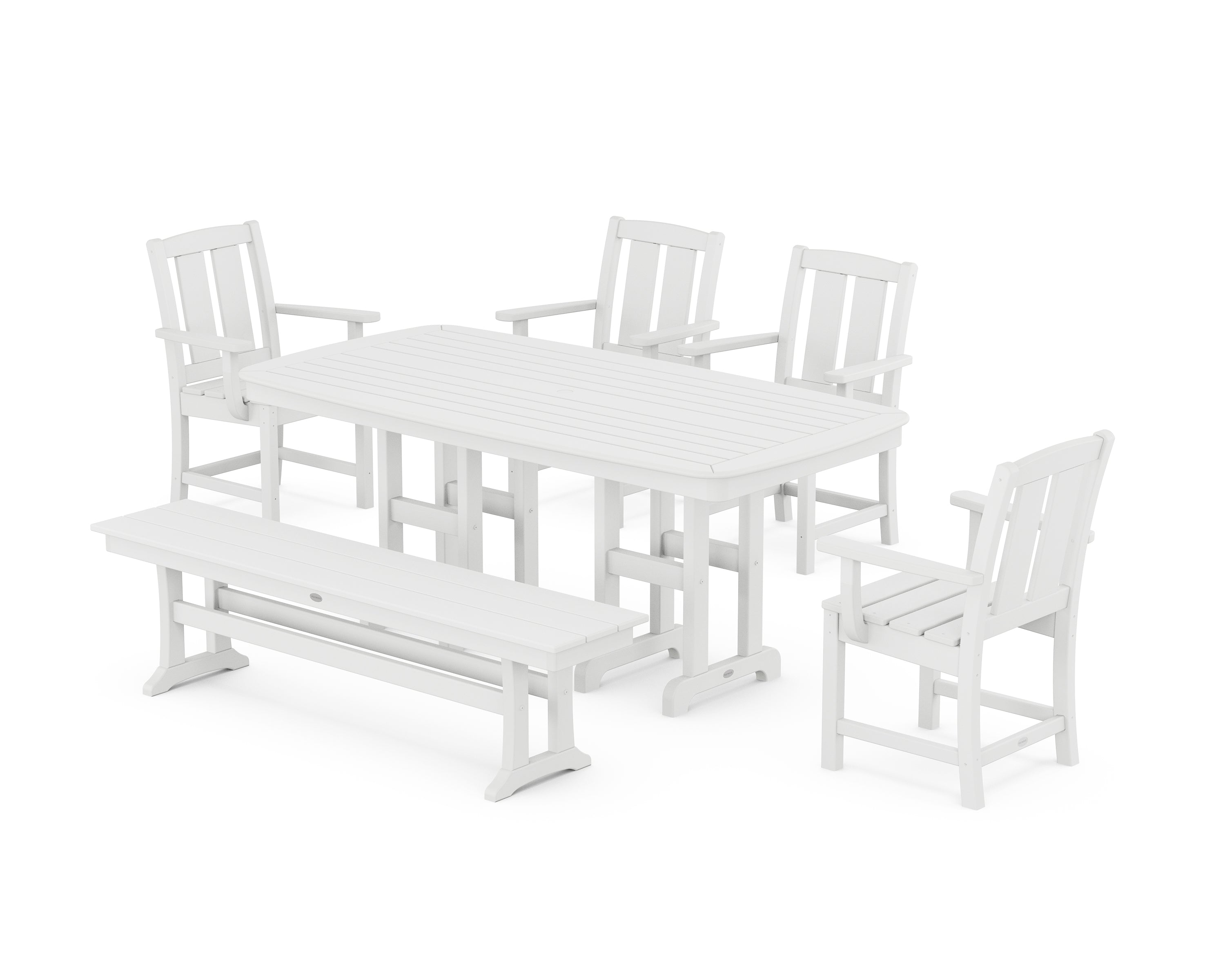 POLYWOOD Mission 6-Piece Dining Set with Bench in White