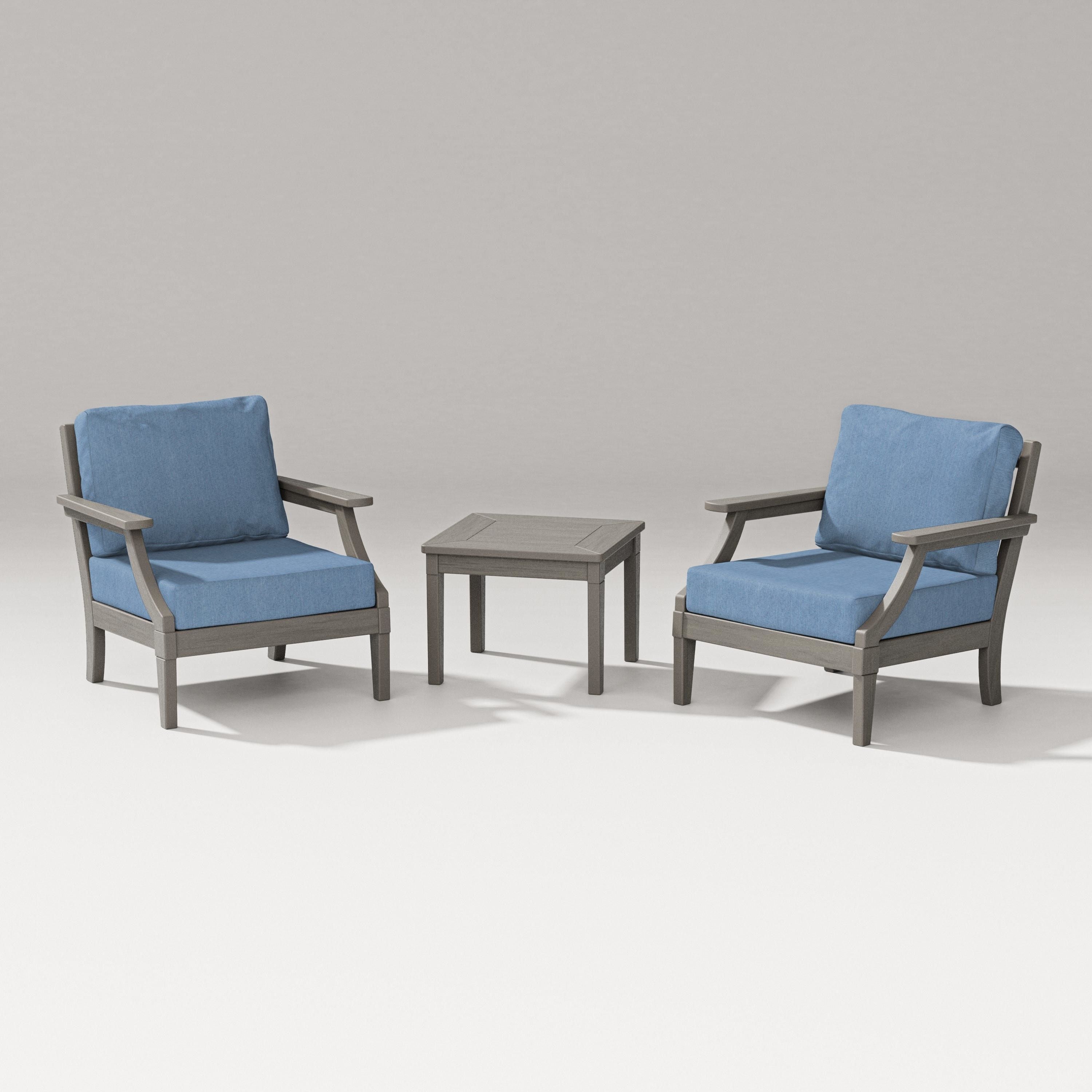 PW Designer Series Estate 3-Piece Lounge Chair Set in Driftwood / Sky Blue