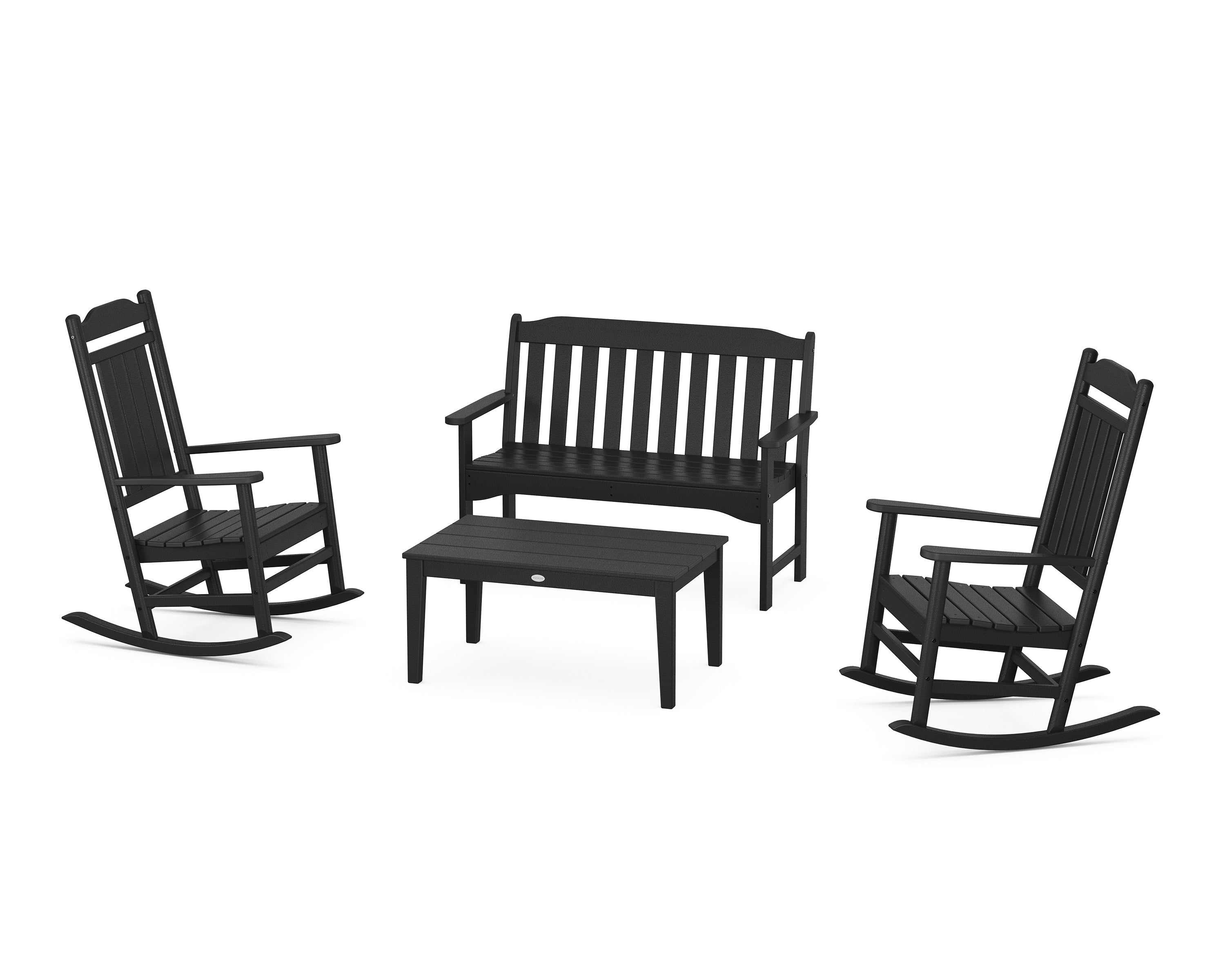 POLYWOOD Country Living Legacy Rocking Chair 4-Piece Porch Set in Black