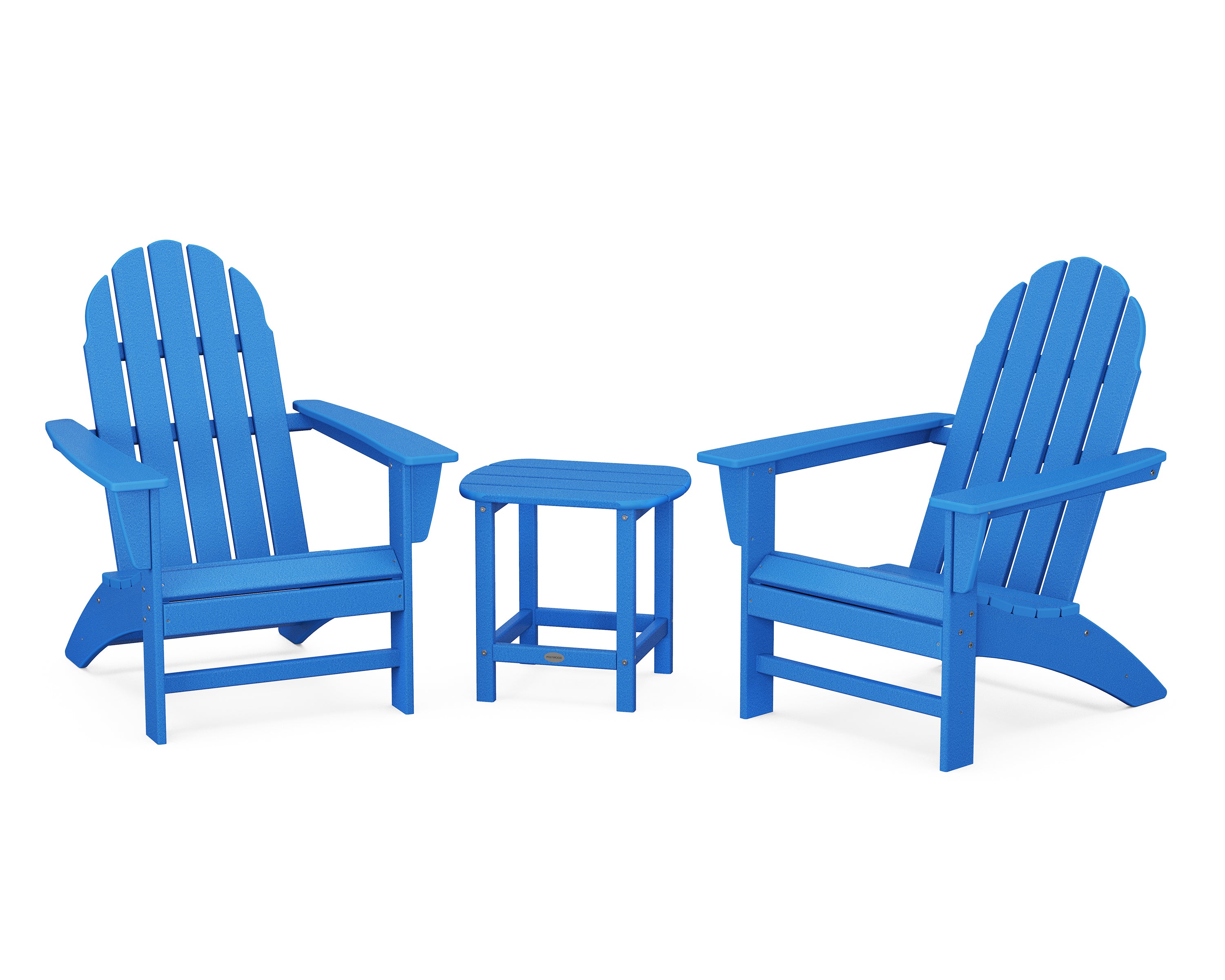 POLYWOOD® Vineyard 3-Piece Adirondack Set with South Beach 18" Side Table in Pacific Blue
