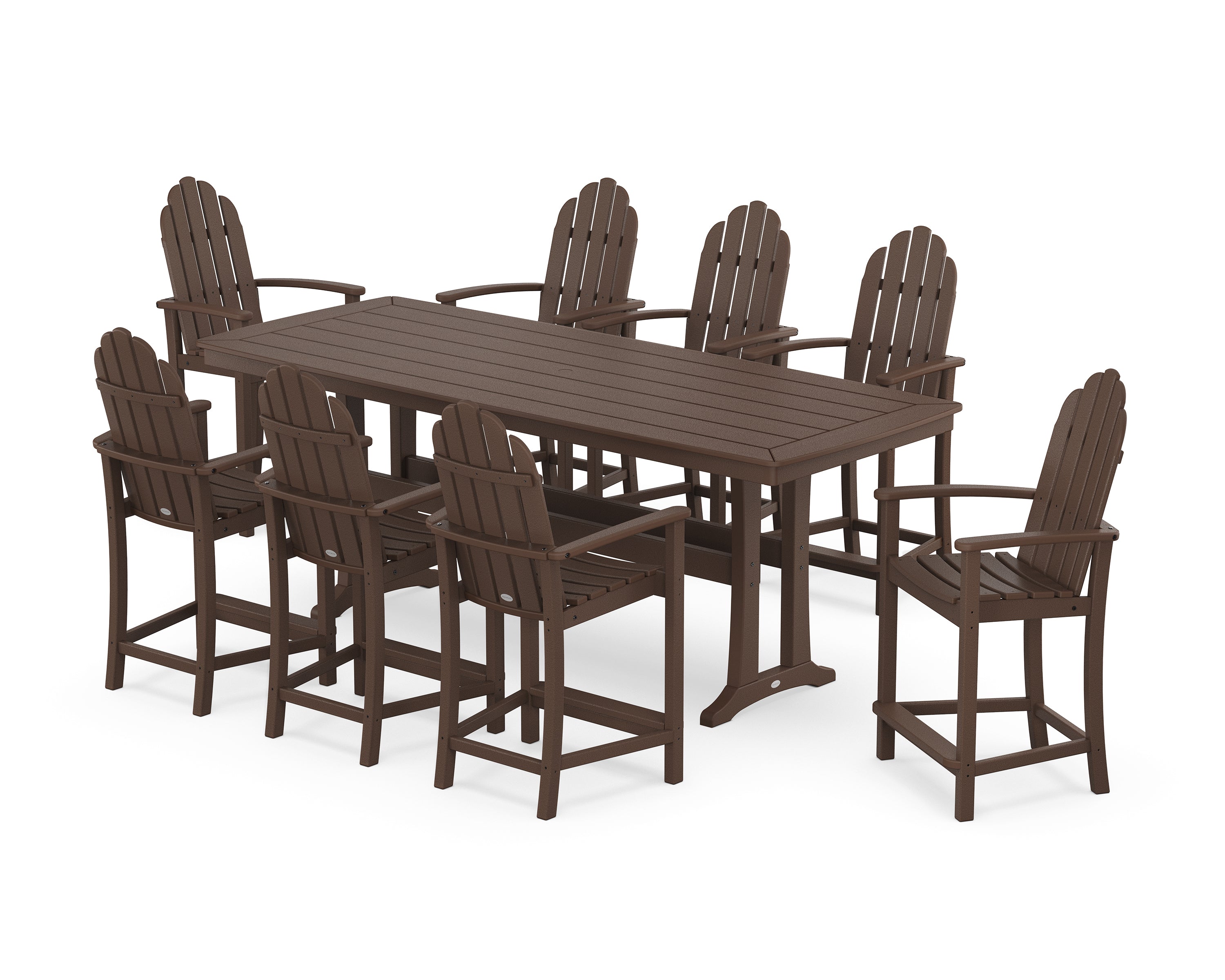 POLYWOOD Classic Adirondack 9-Piece Counter Set with Trestle Legs in Mahogany