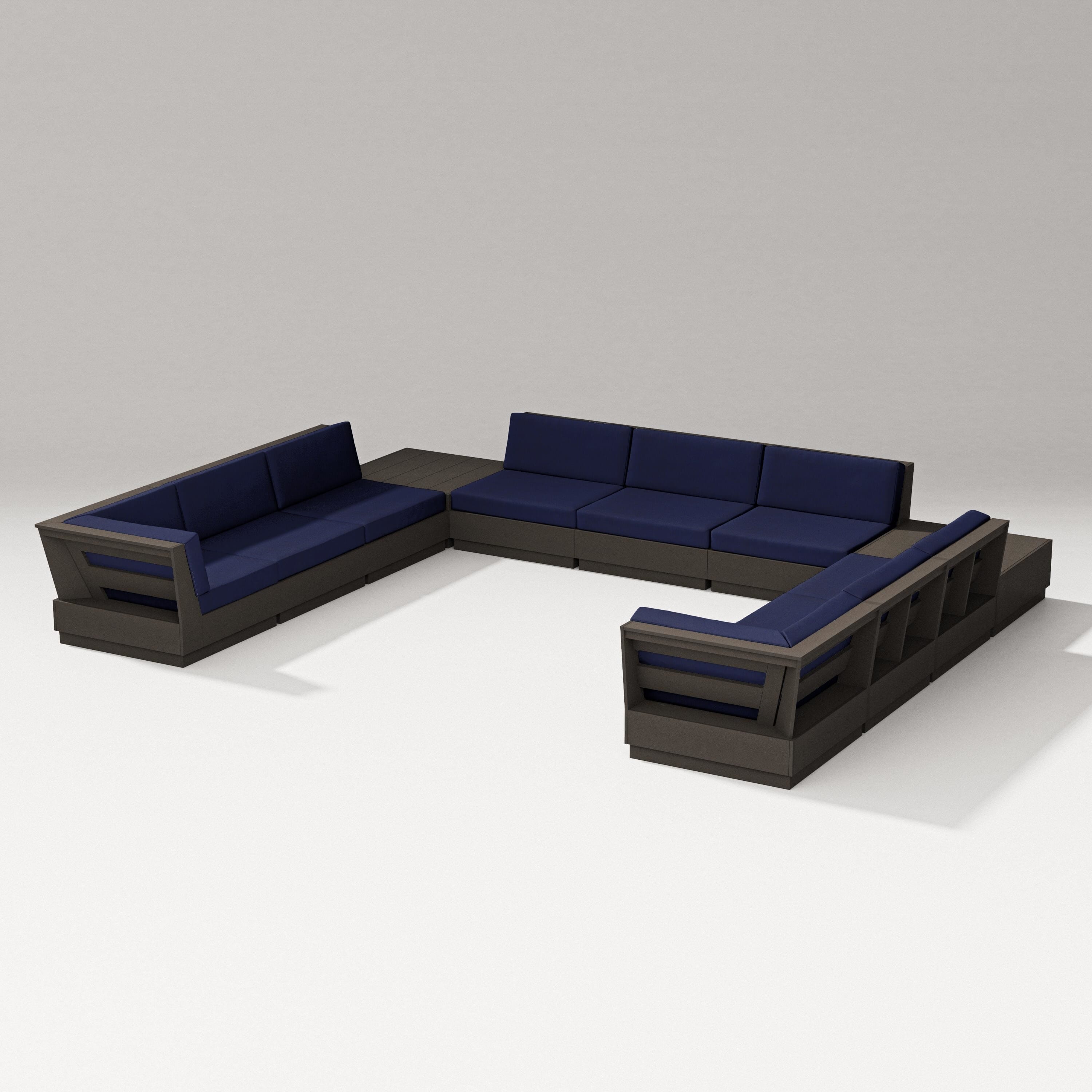 PW Designer Series Elevate 11-Piece U-Shaped Sofa Sectional in Vintage Coffee / Navy