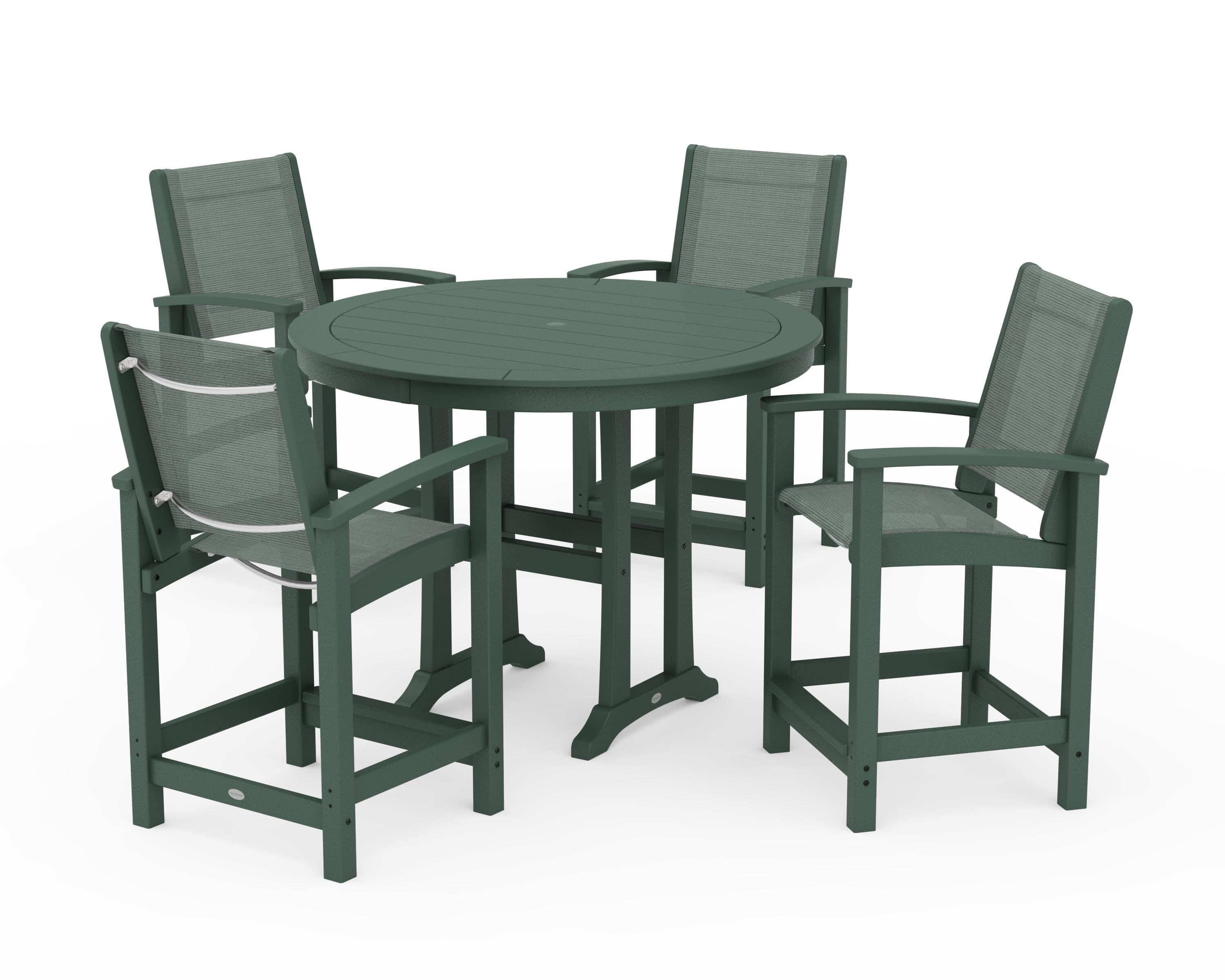 POLYWOOD Coastal 5-Piece Counter Set in Green / Dupioni Sea Mist Sling