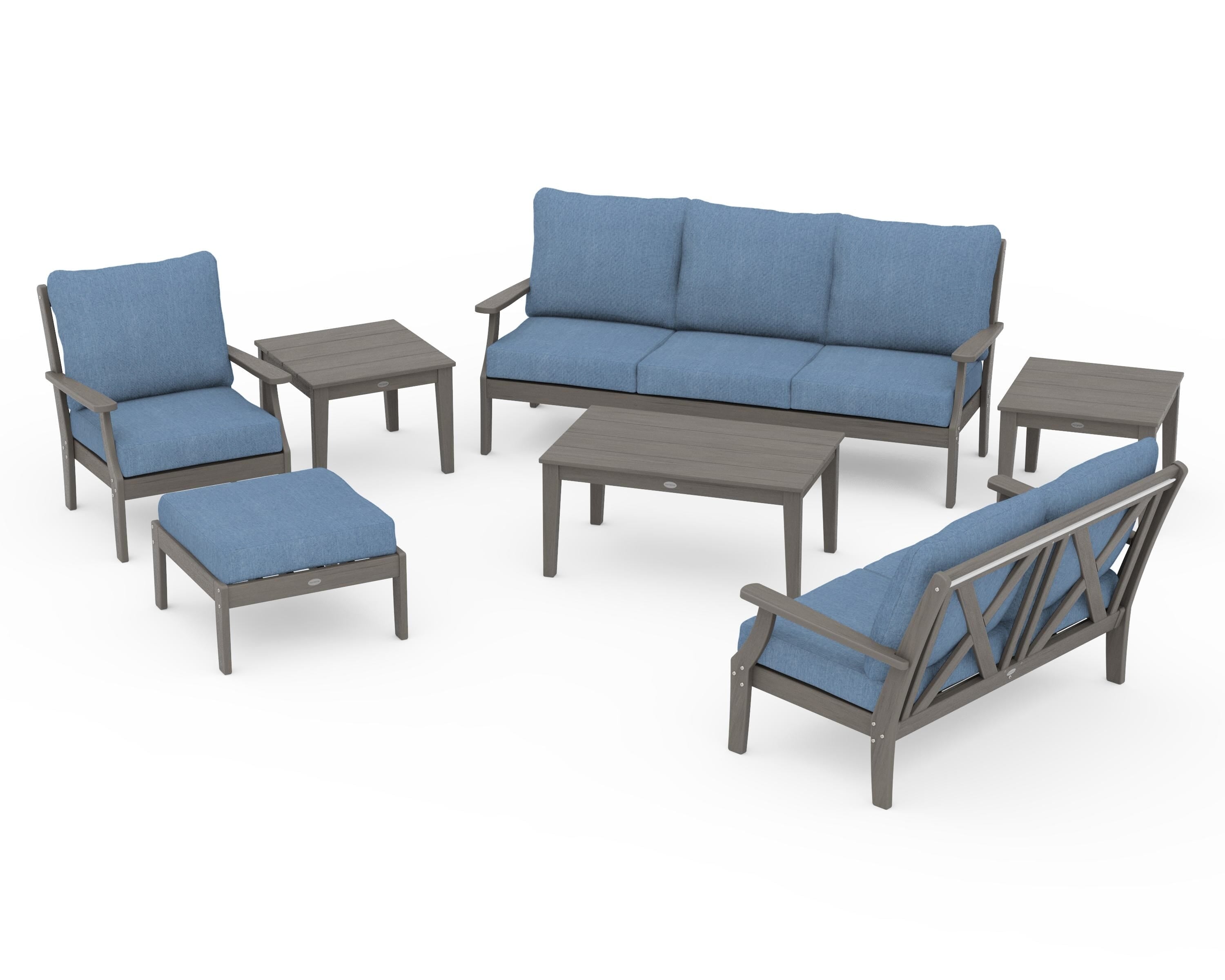 POLYWOOD Braxton 7-Piece Deep Seating Set in Driftwood / Sky Blue