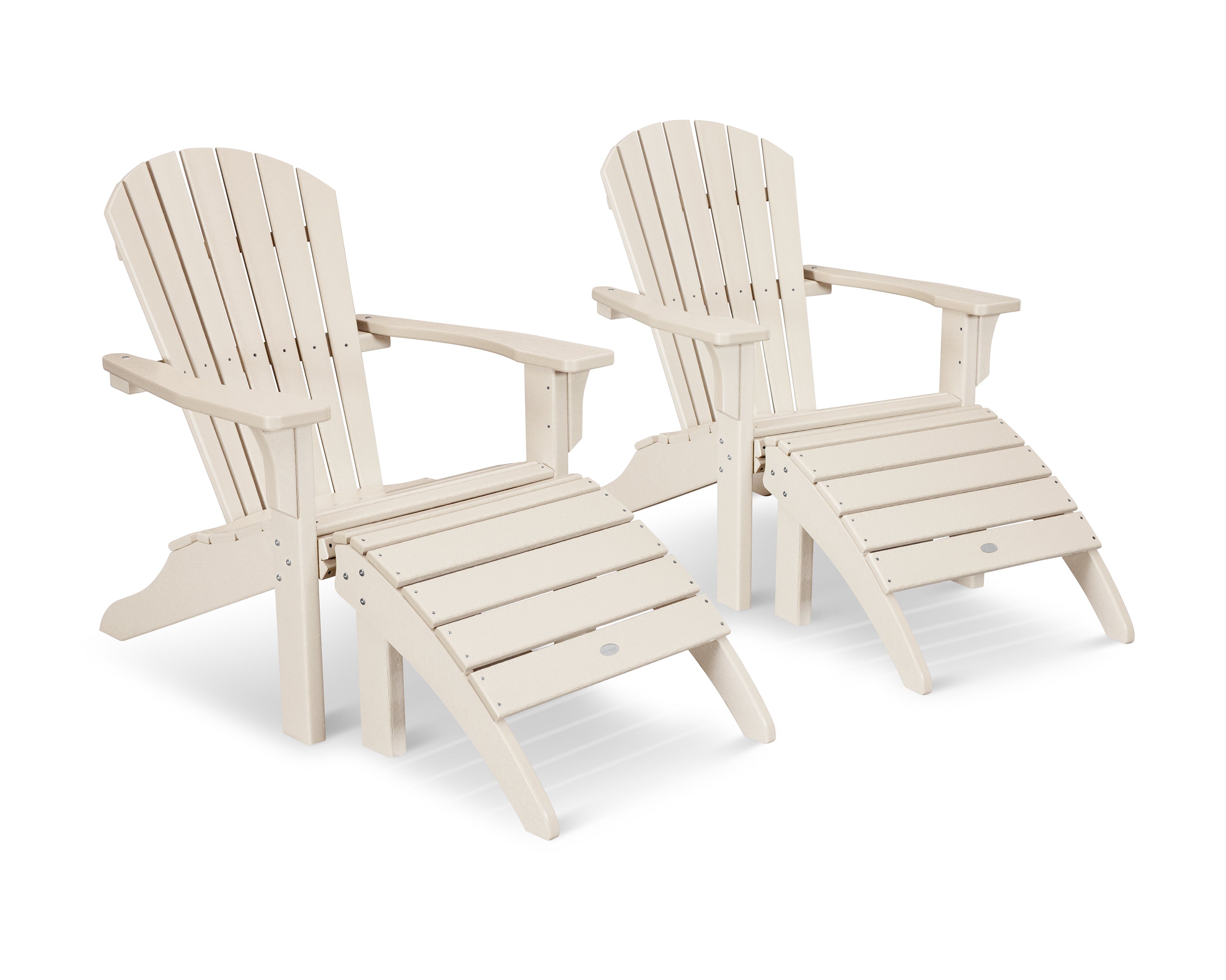 POLYWOOD Seashell Adirondack Set with Ottomans in Sand