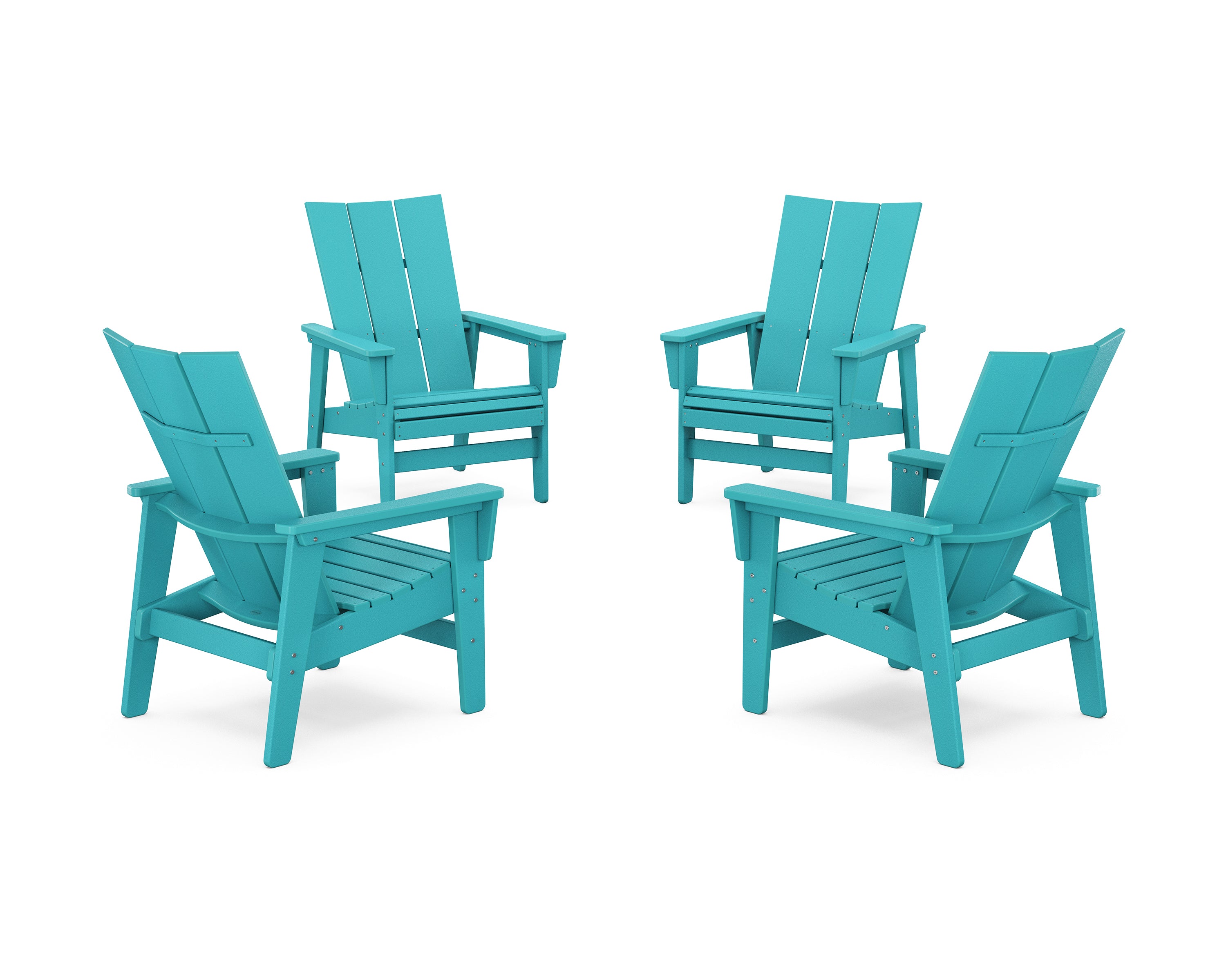 POLYWOOD 4-Piece Modern Grand Upright Adirondack Chair Conversation Set in Aruba