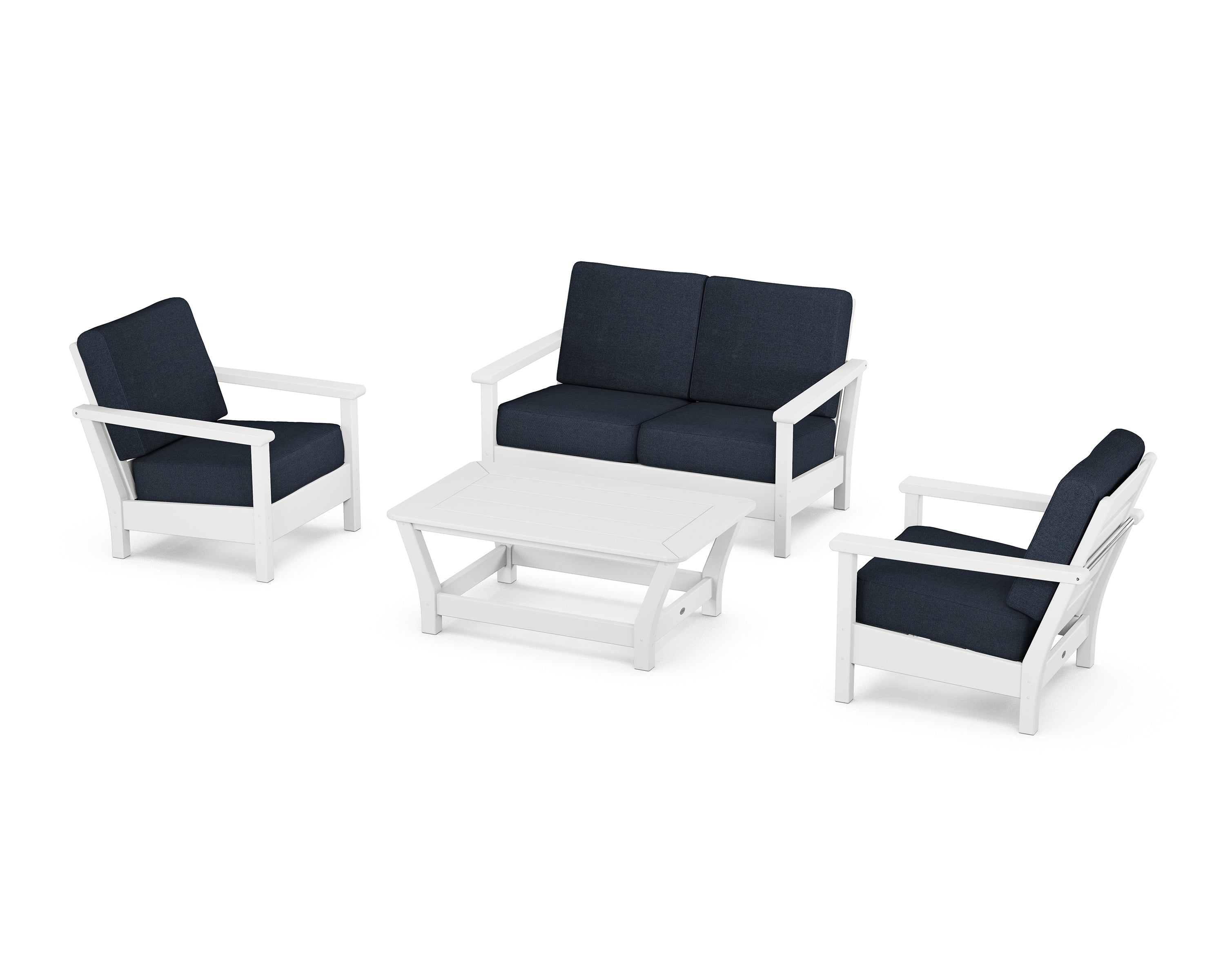POLYWOOD Harbour 4-Piece Deep Seating Set in White / Marine Indigo