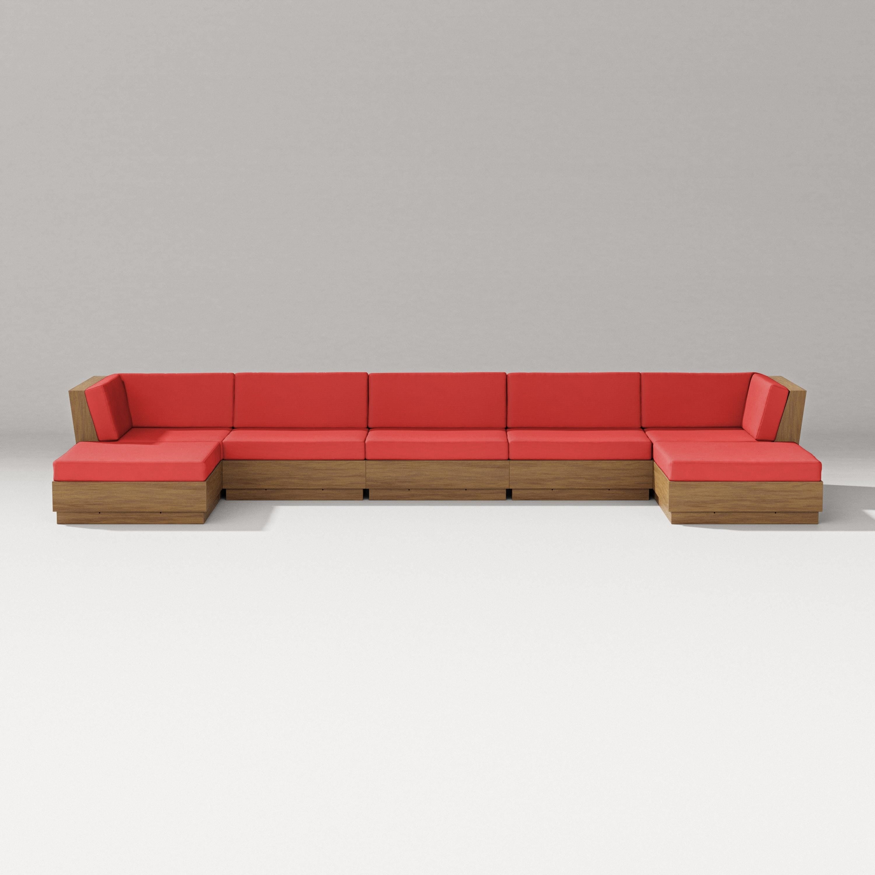 PW Designer Series Elevate 7-Piece Double Chaise Sectional in Natural / Crimson Linen