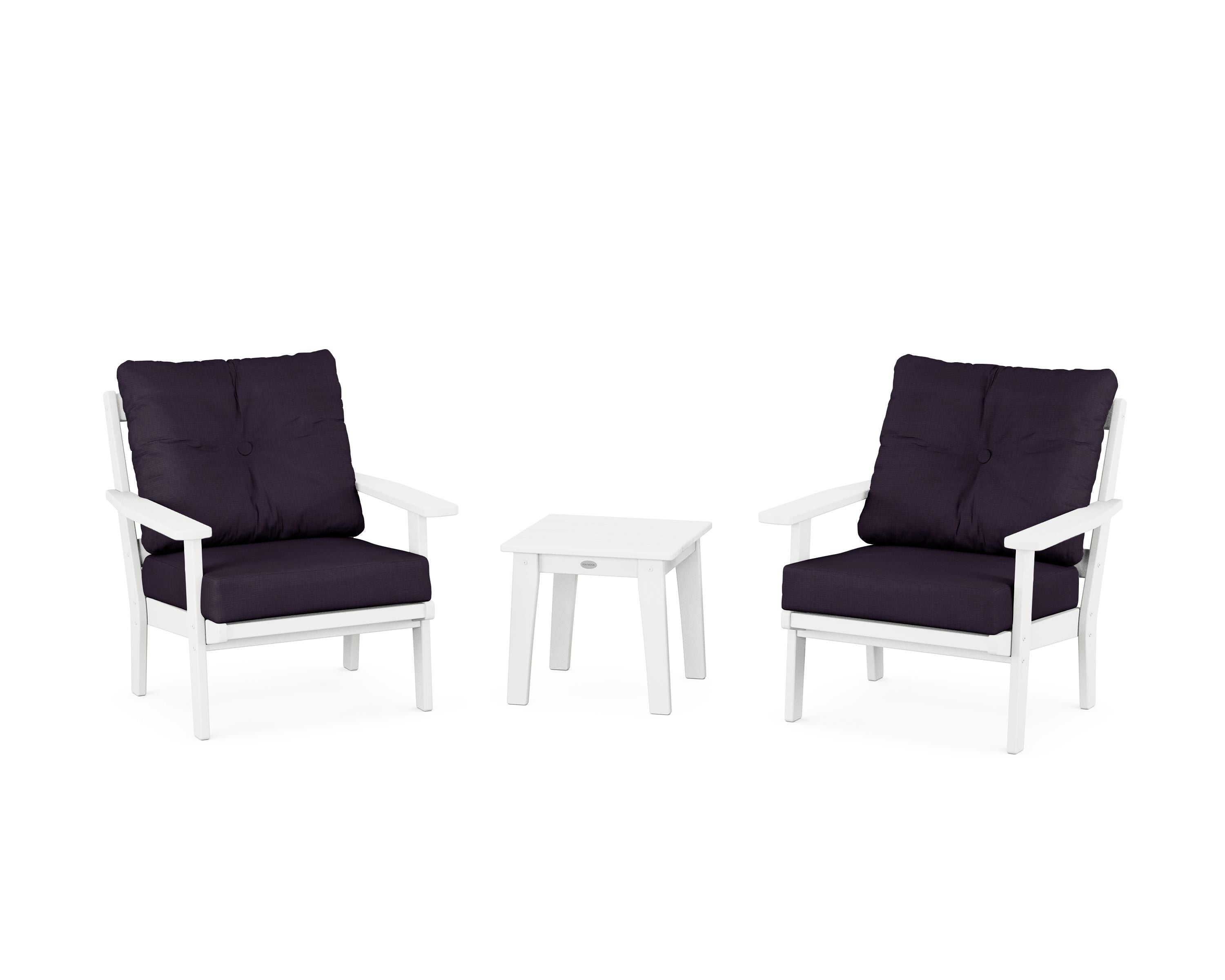 POLYWOOD Prairie 3-Piece Deep Seating Set in White / Navy Linen