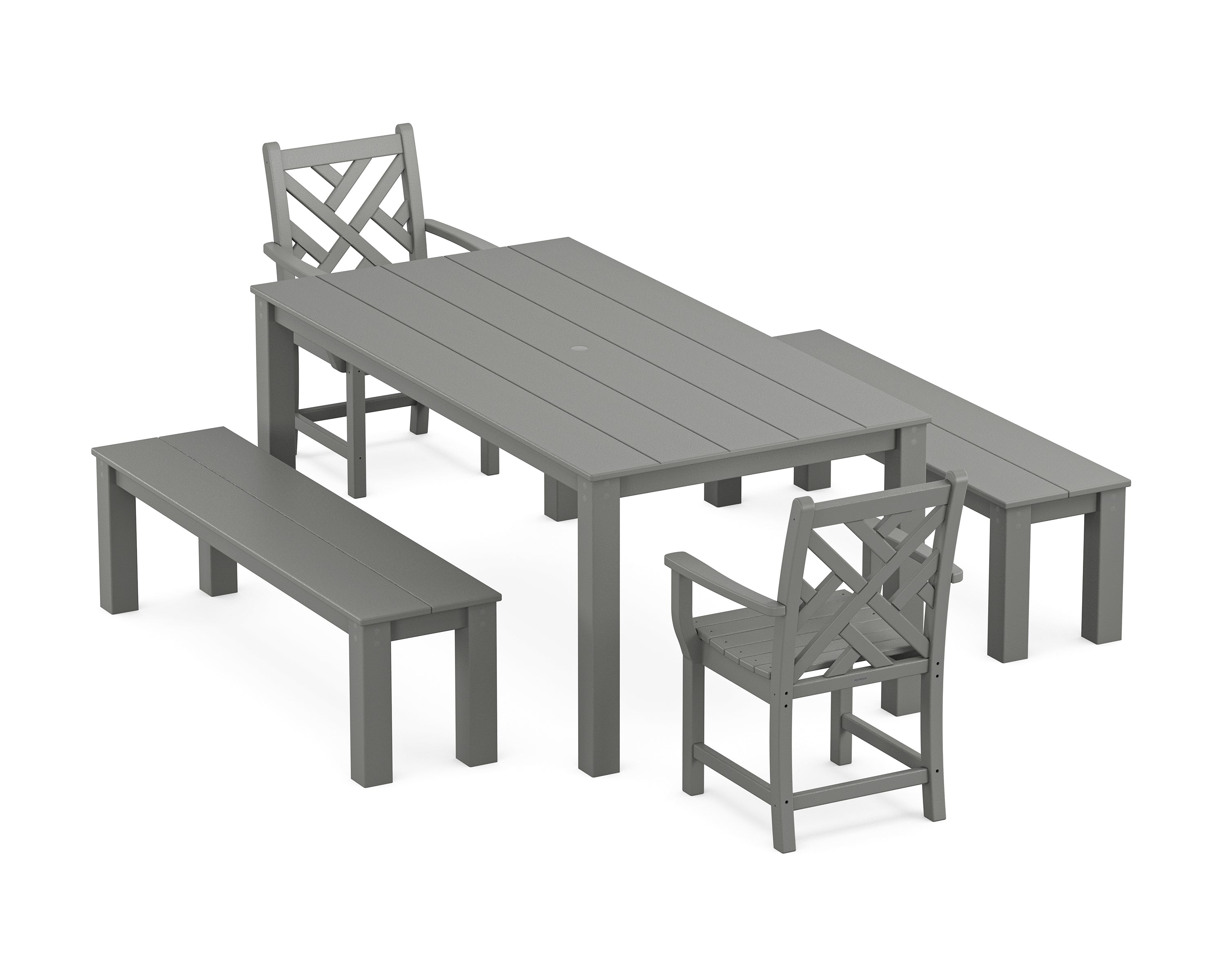 POLYWOOD Chippendale 5-Piece Parsons Dining Set with Benches in Slate Grey