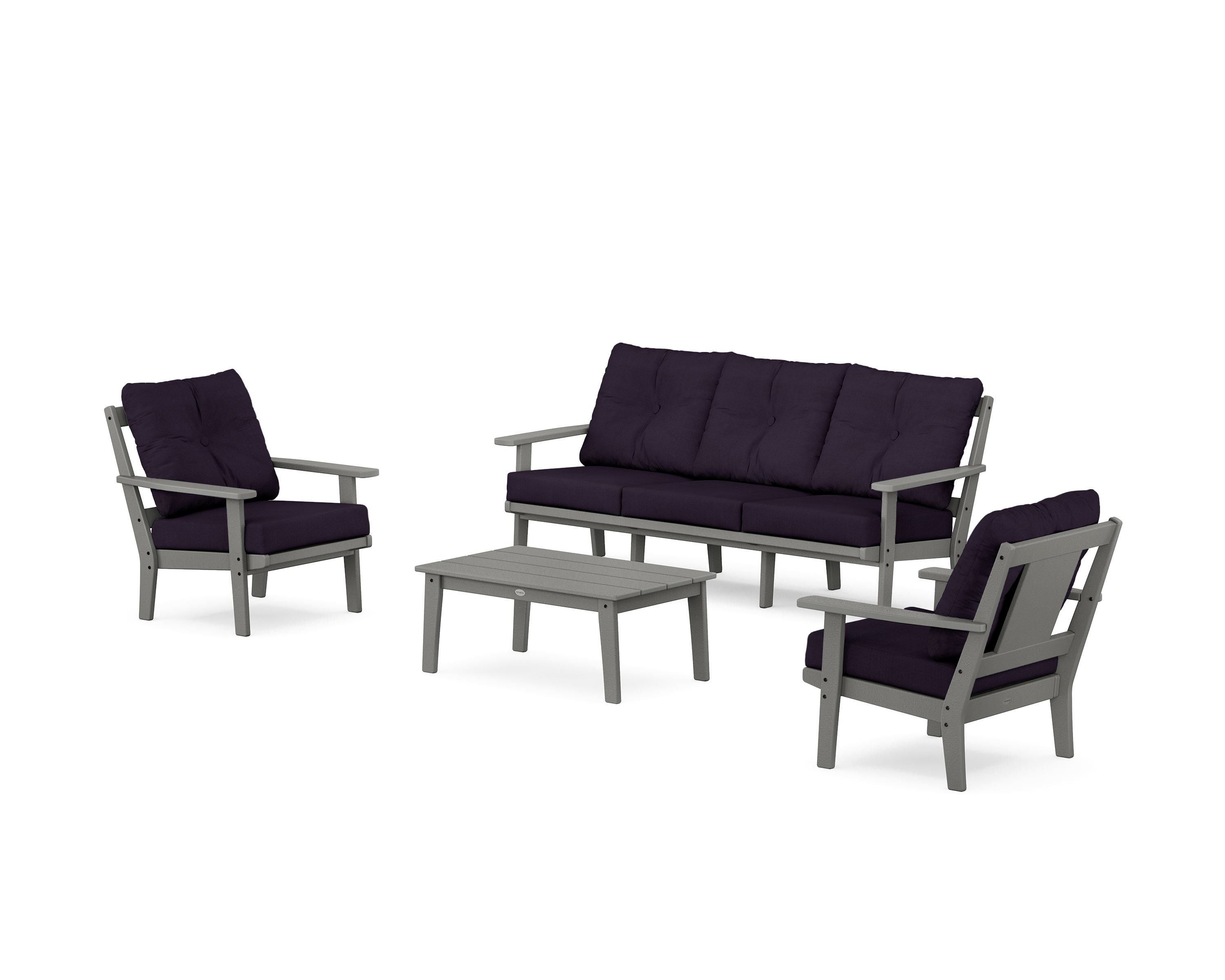 POLYWOOD Prairie 4-Piece Deep Seating Set with Sofa in Slate Grey / Navy Linen