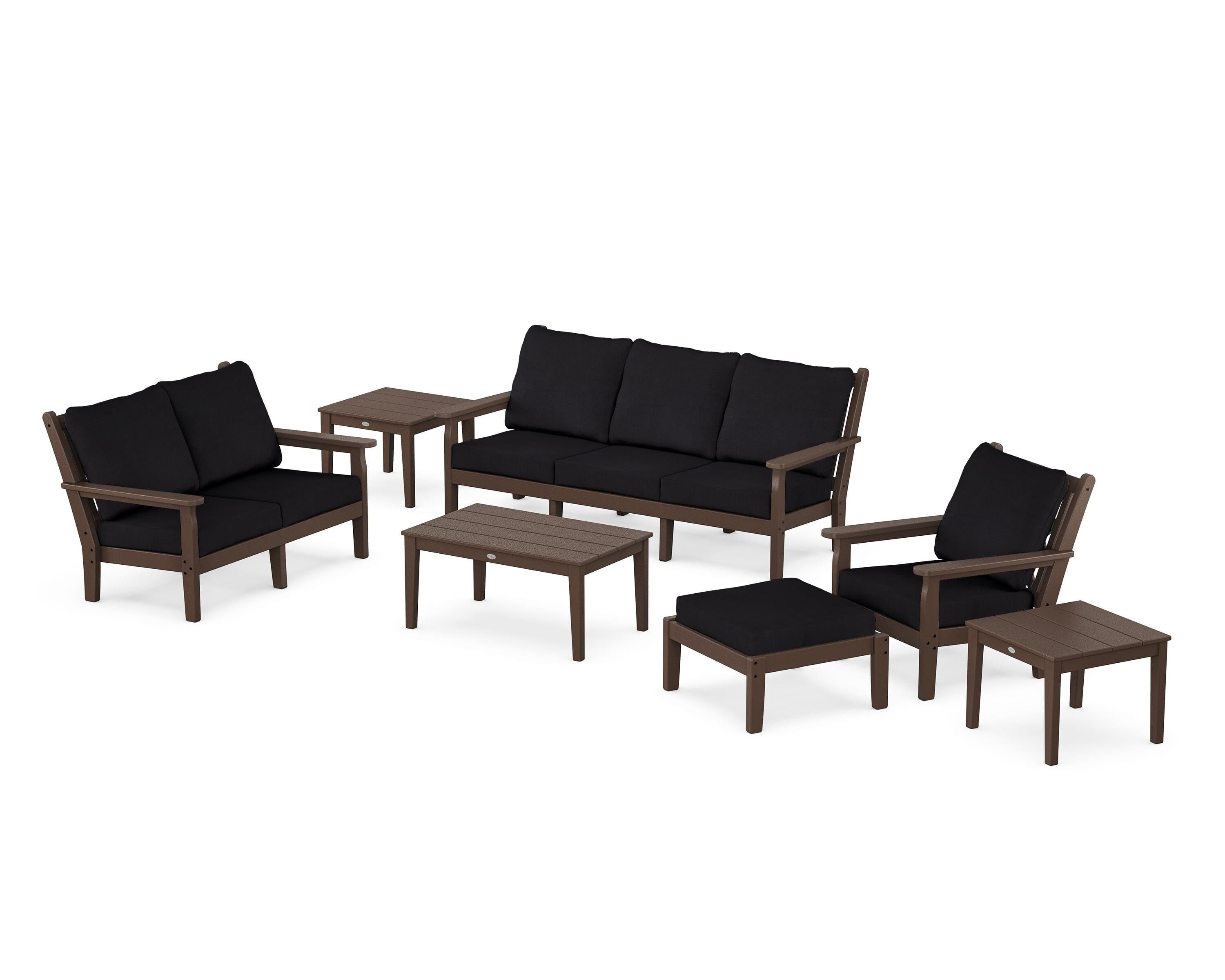 POLYWOOD Chippendale 7-Piece Deep Seating Set in Mahogany / Midnight Linen