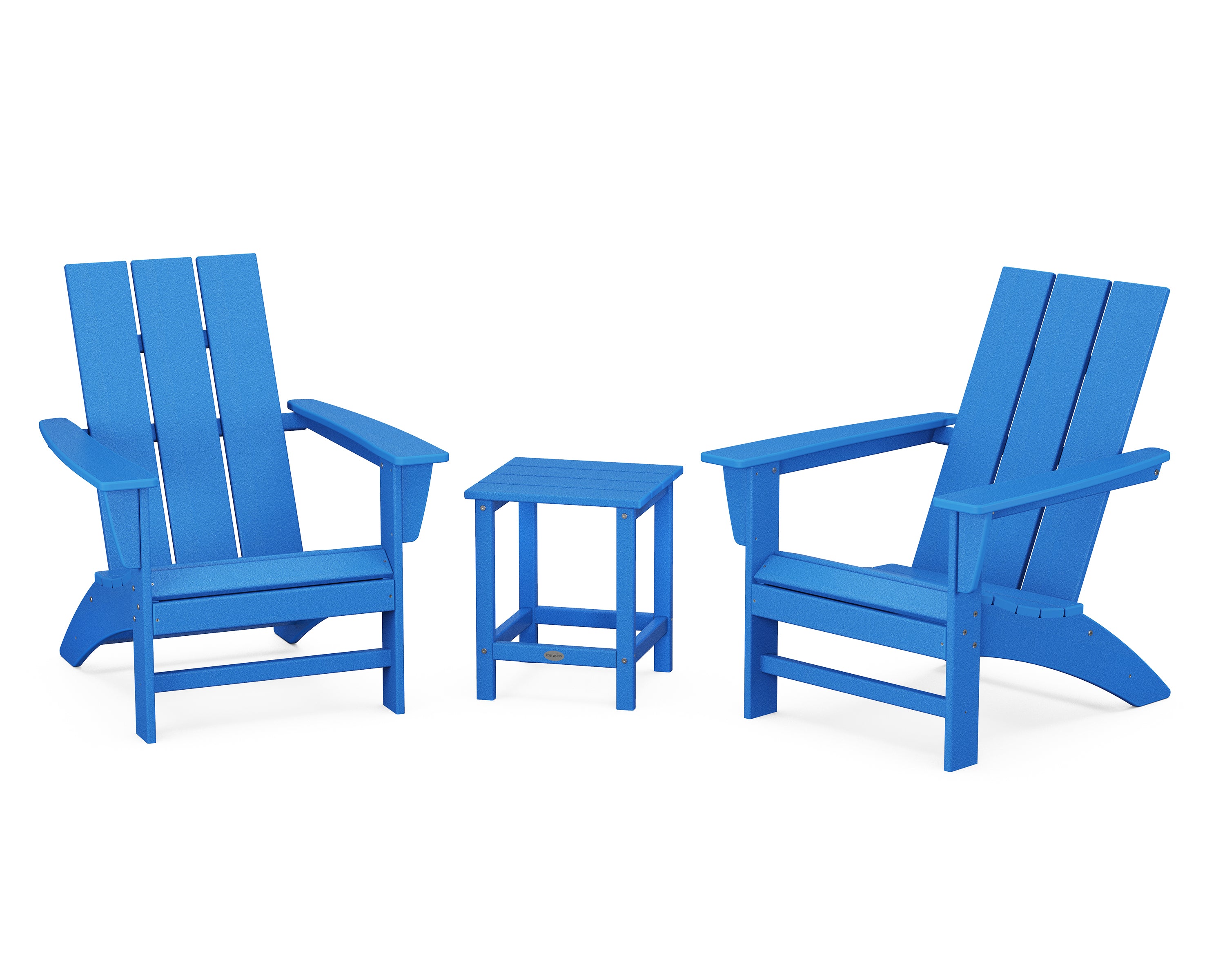 POLYWOOD® Modern 3-Piece Adirondack Set with Long Island 18" Side Table in Pacific Blue