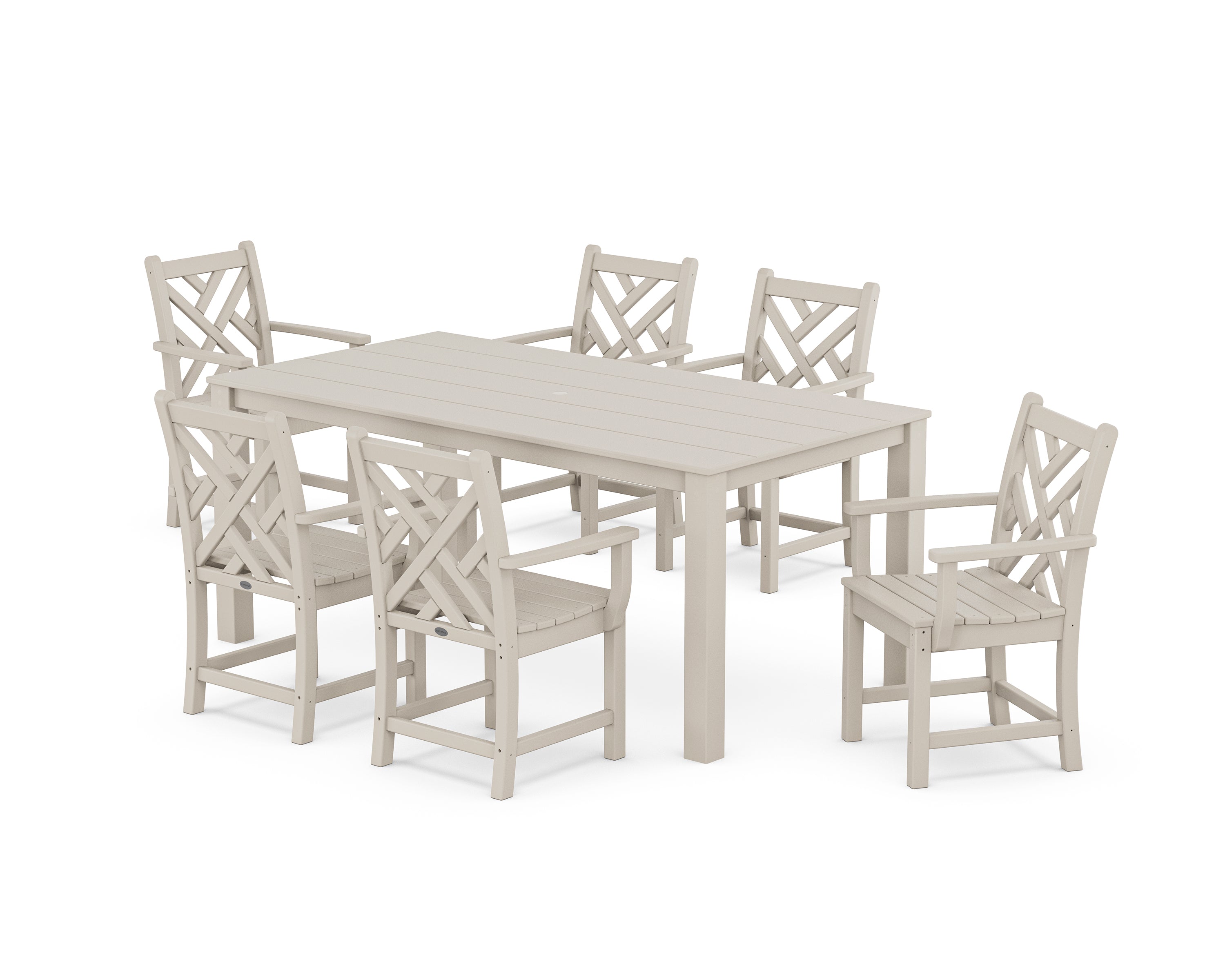 POLYWOOD Chippendale Arm Chair 7-Piece Parsons Dining Set in Sand