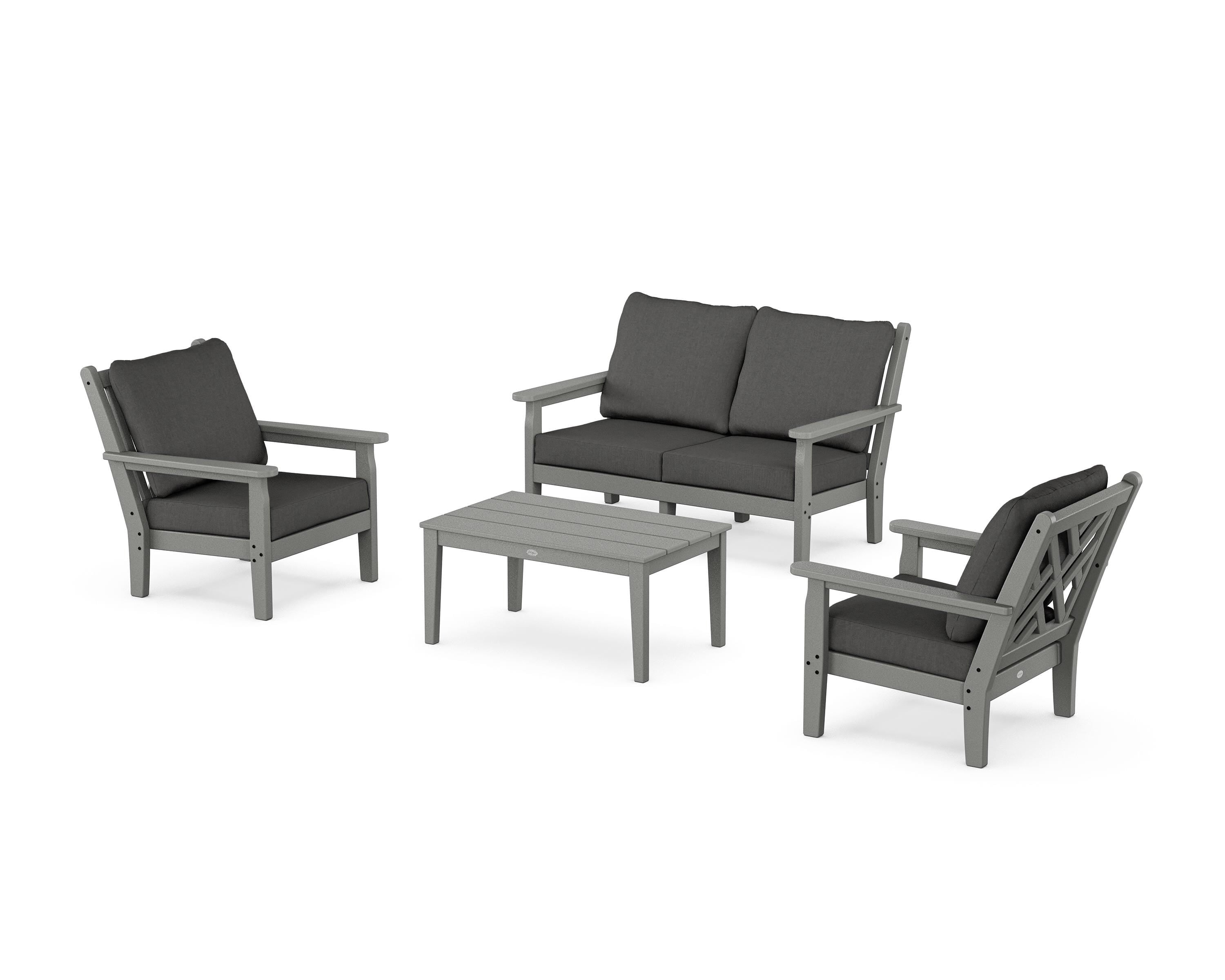 POLYWOOD Chippendale 4-Piece Deep Seating Set with Loveseat in Slate Grey / Spectrum Carbon
