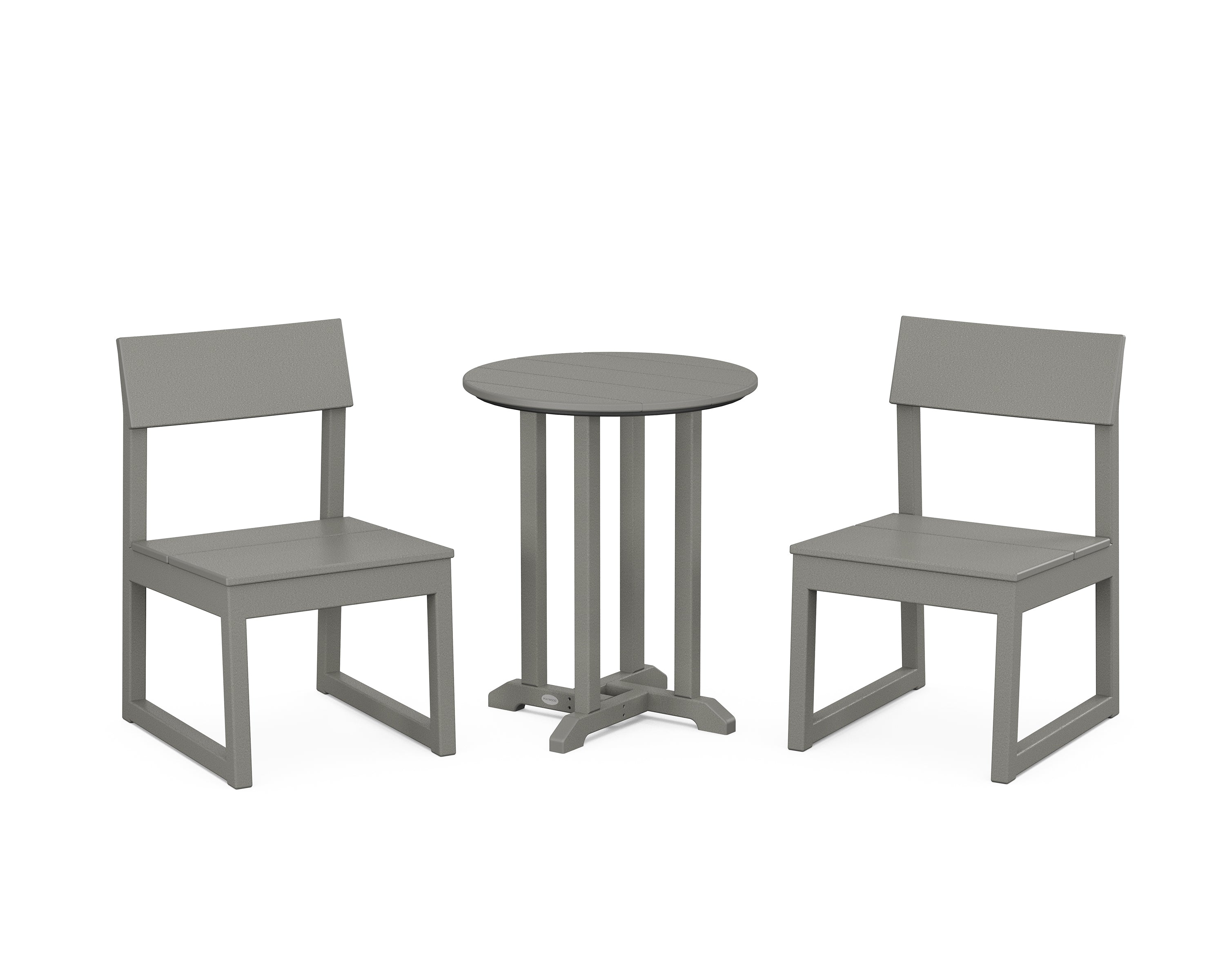 POLYWOOD EDGE Side Chair 3-Piece Round Bistro Dining Set in Slate Grey