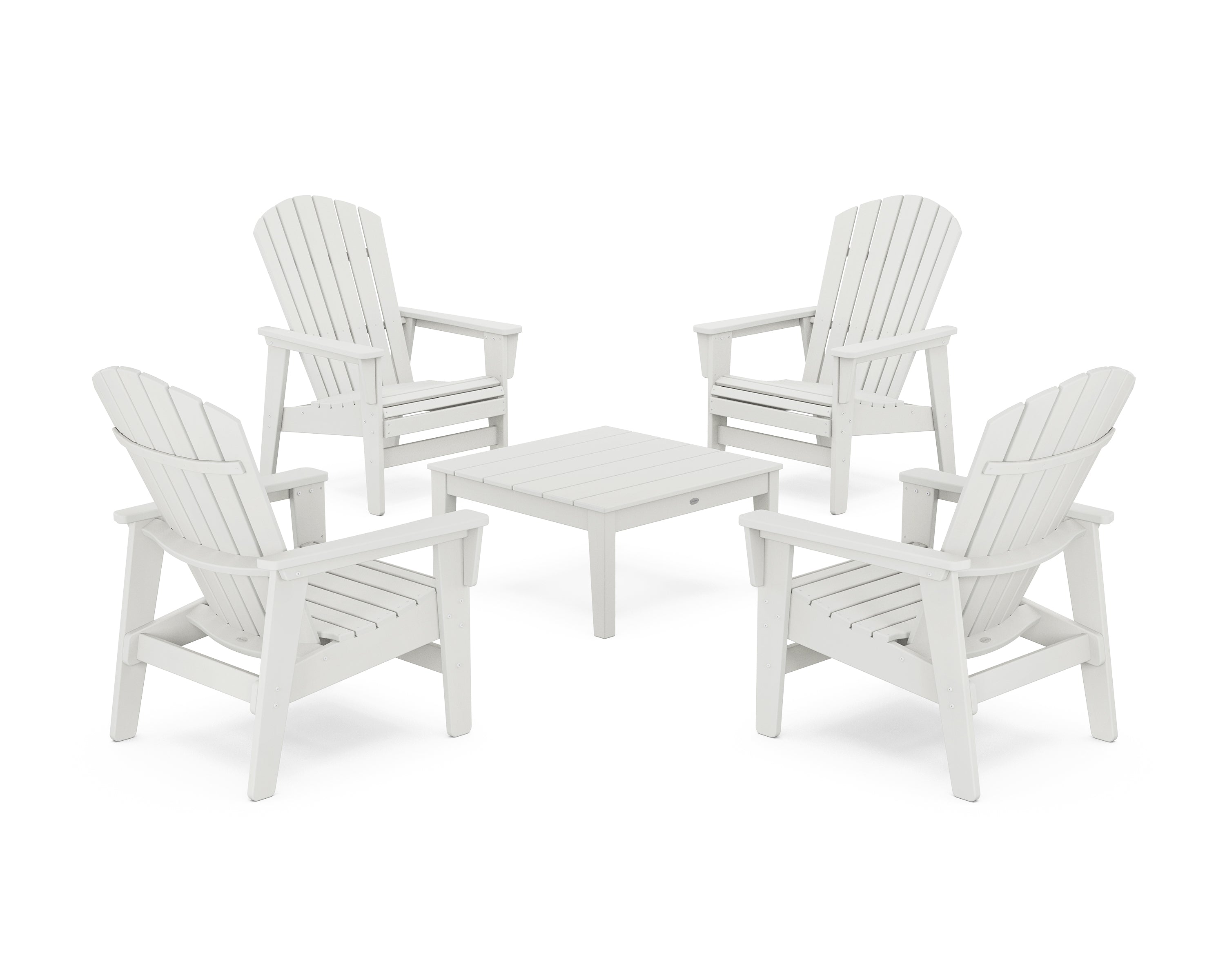 POLYWOOD® 5-Piece Nautical Grand Upright Adirondack Chair Conversation Group in Vintage White